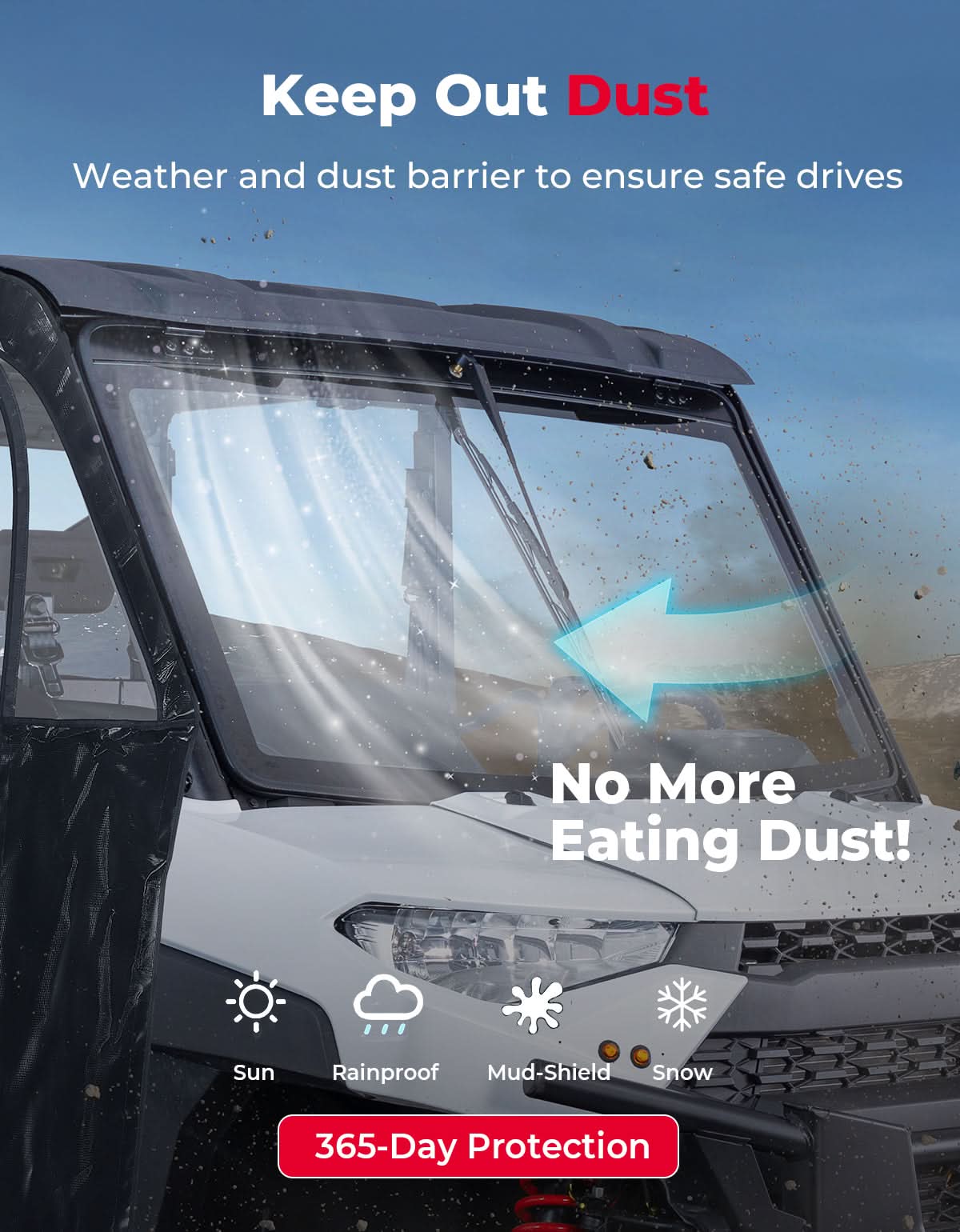 UTV Front Glass Windshield for Polaris Ranger 1000/CREW 1000/XP 1000/CREW XP 1000 /XP 900/CREW 900/CREW XP 900 - Image 5