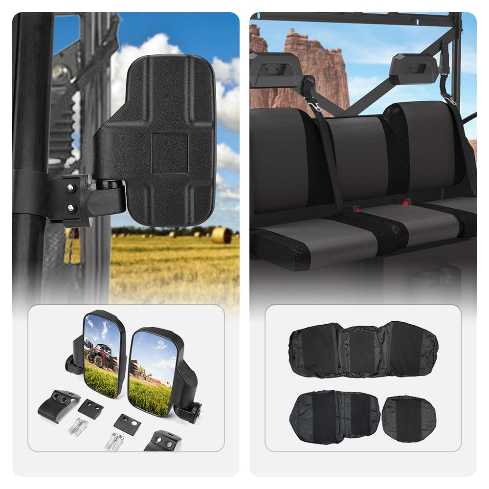 Adjustable Break Away Side Mirrors & Seat Cover for Polaris Ranger - Image 17