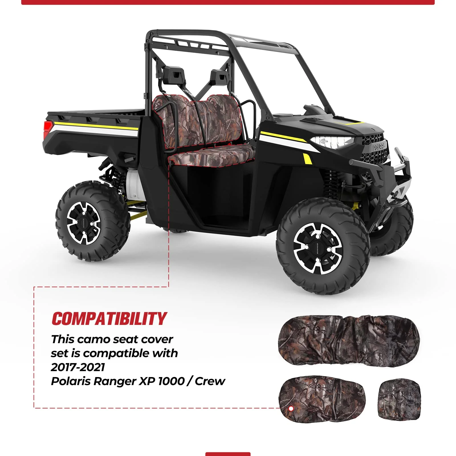 Camouflage Seat Cover For Polaris Ranger XP 1000/ Crew (3 Pcs) - Image 7