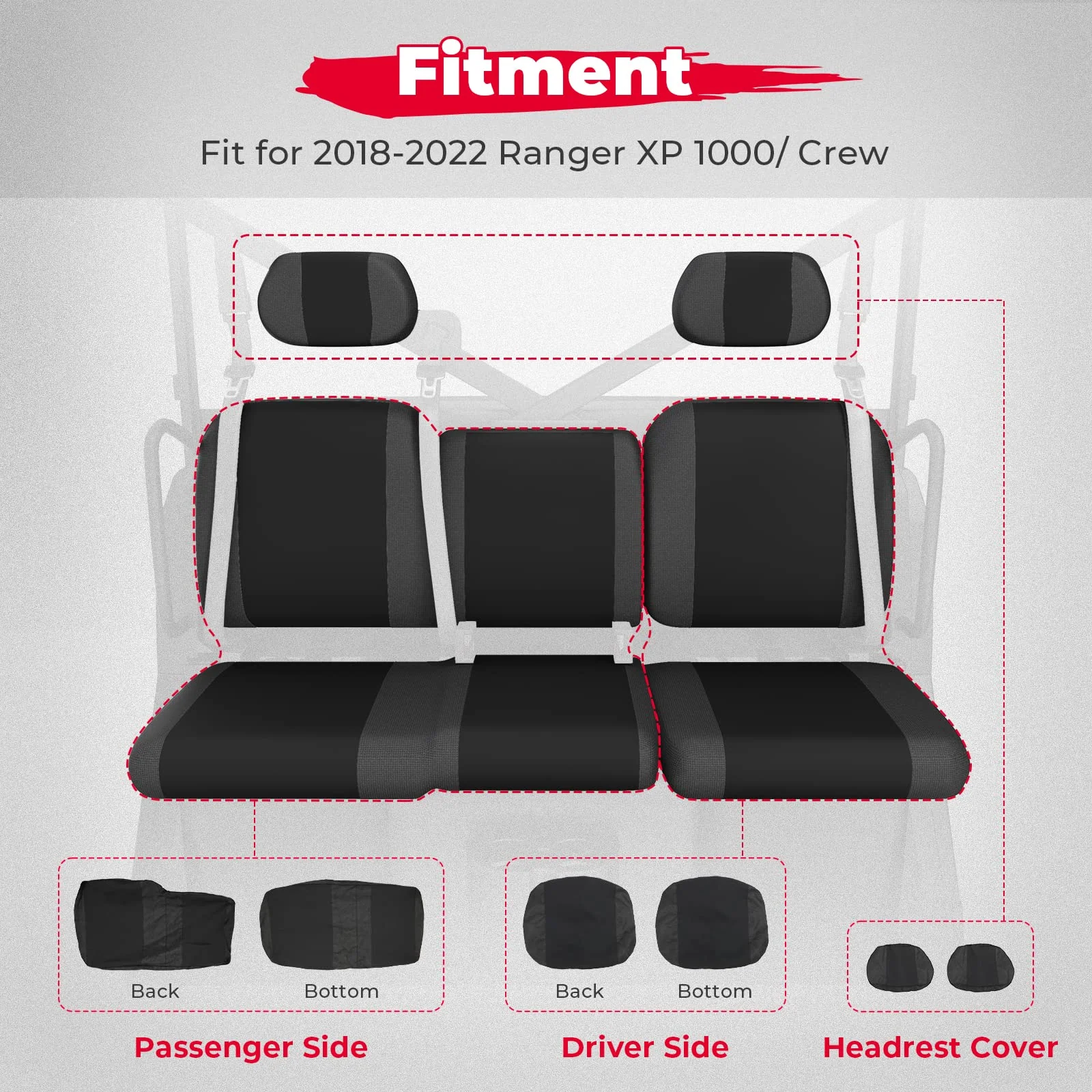 Split Bench Seat Covers for Polaris Ranger XP 1000/CREW (6 PCS) - Image 7