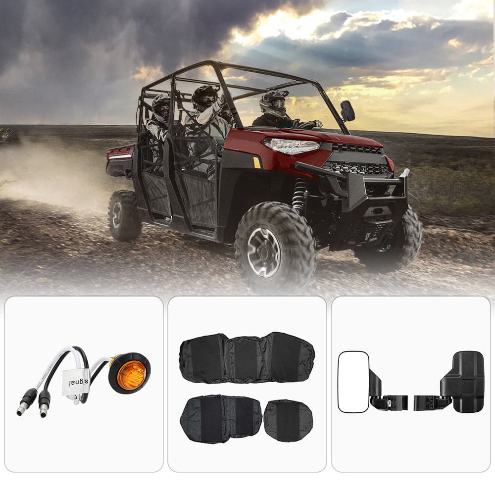 Crew Turn Signal Kit & Seat Cover & Side Mirrors For Polaris Ranger XP 1000 - Image 13