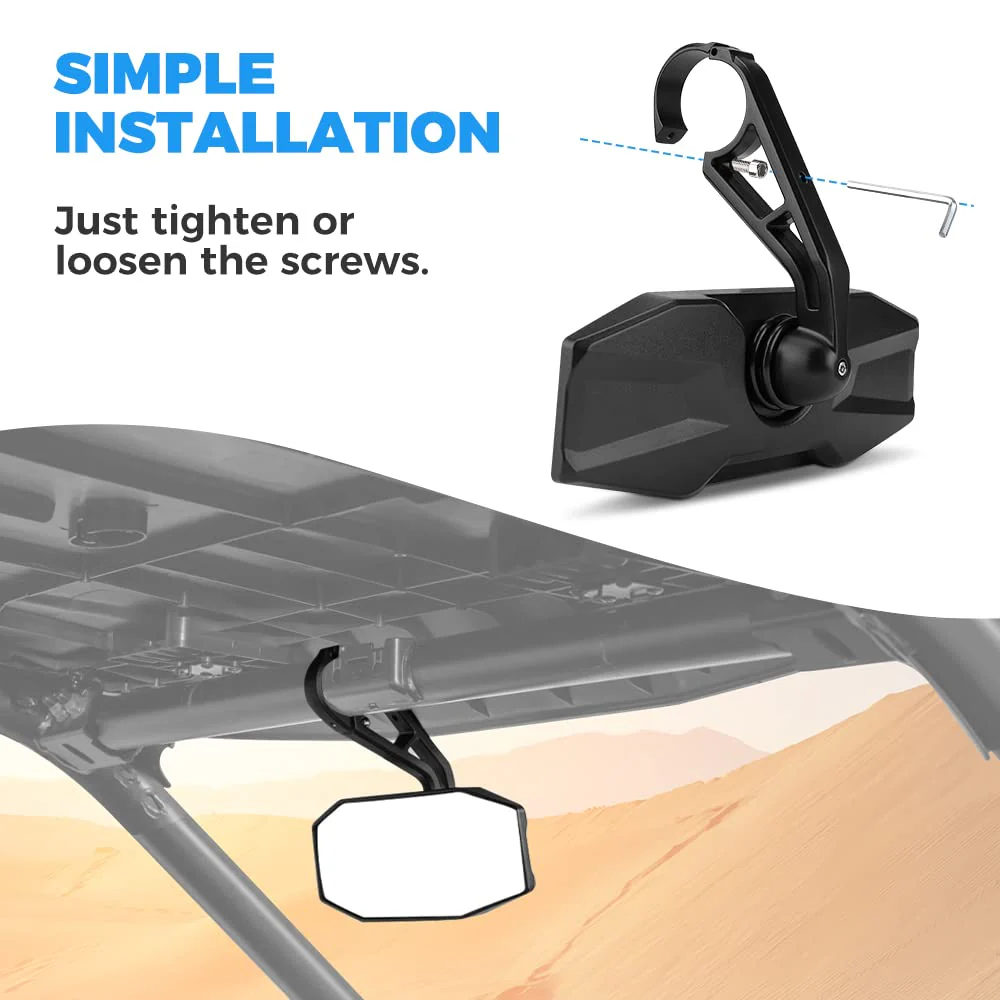 Rear View Center Mirror for 1.75” Roll Bar for Polaris RZR - Image 5
