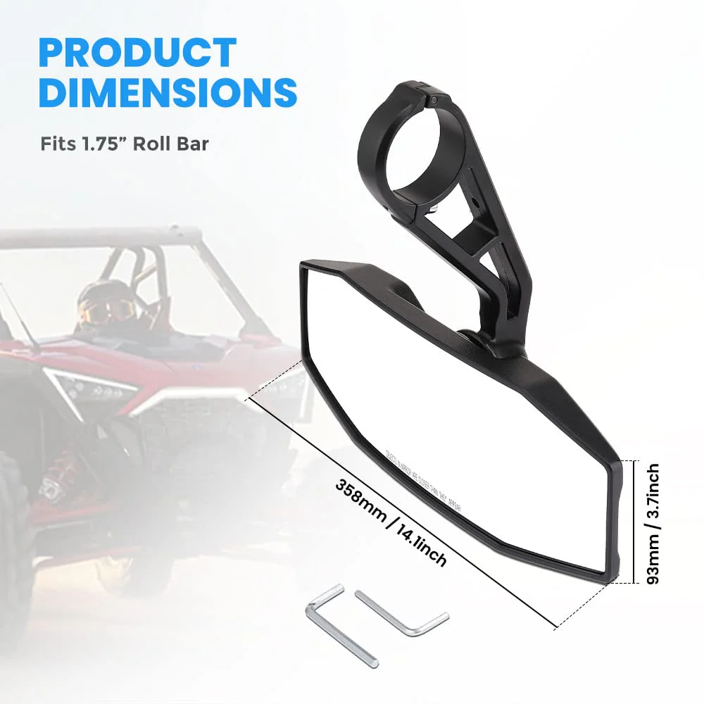 Rear View Center Mirror for 1.75” Roll Bar for Polaris RZR - Image 6