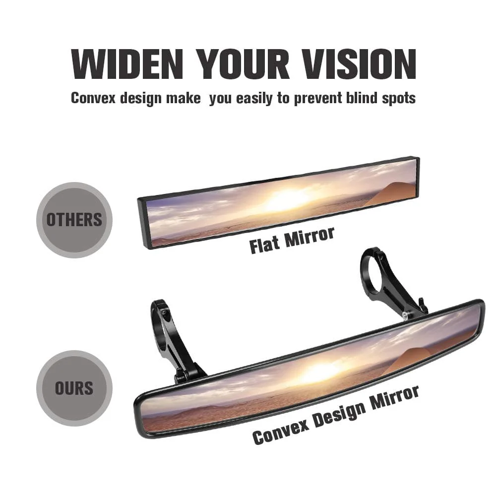 Rear View Mirror with 1.75" Clamps and Convex Design for Polaris RZR - Image 3