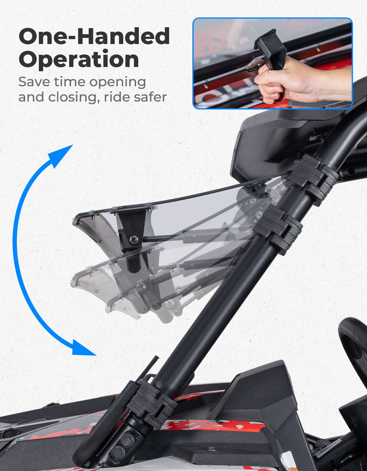 2-IN-1 Flip Up Windshield for 2019-2023 Polaris RZR XP 1000 /RZR XP Turbo 2 and 4 Seater - Image 4