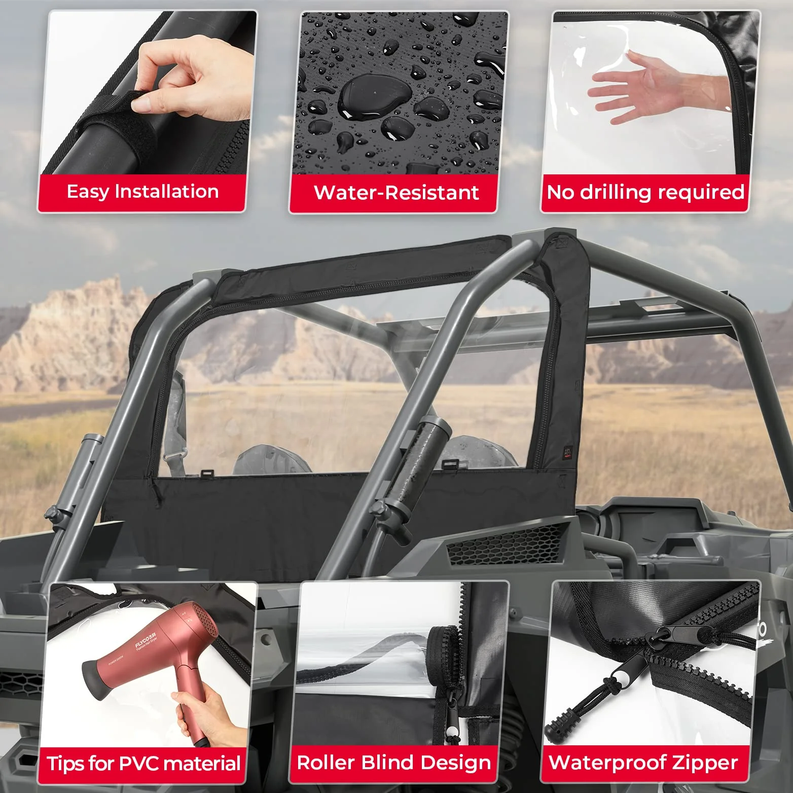 Soft Rear Windshield for Polaris RZR XP 1000 /4 2014-2023 - Image 4