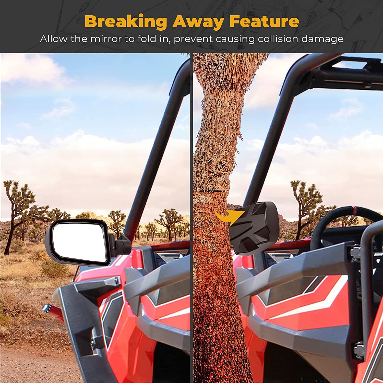 Folding Side Mirrors for Polaris RZR XP 900 1000 Turbo 2014-2023 - Image 5
