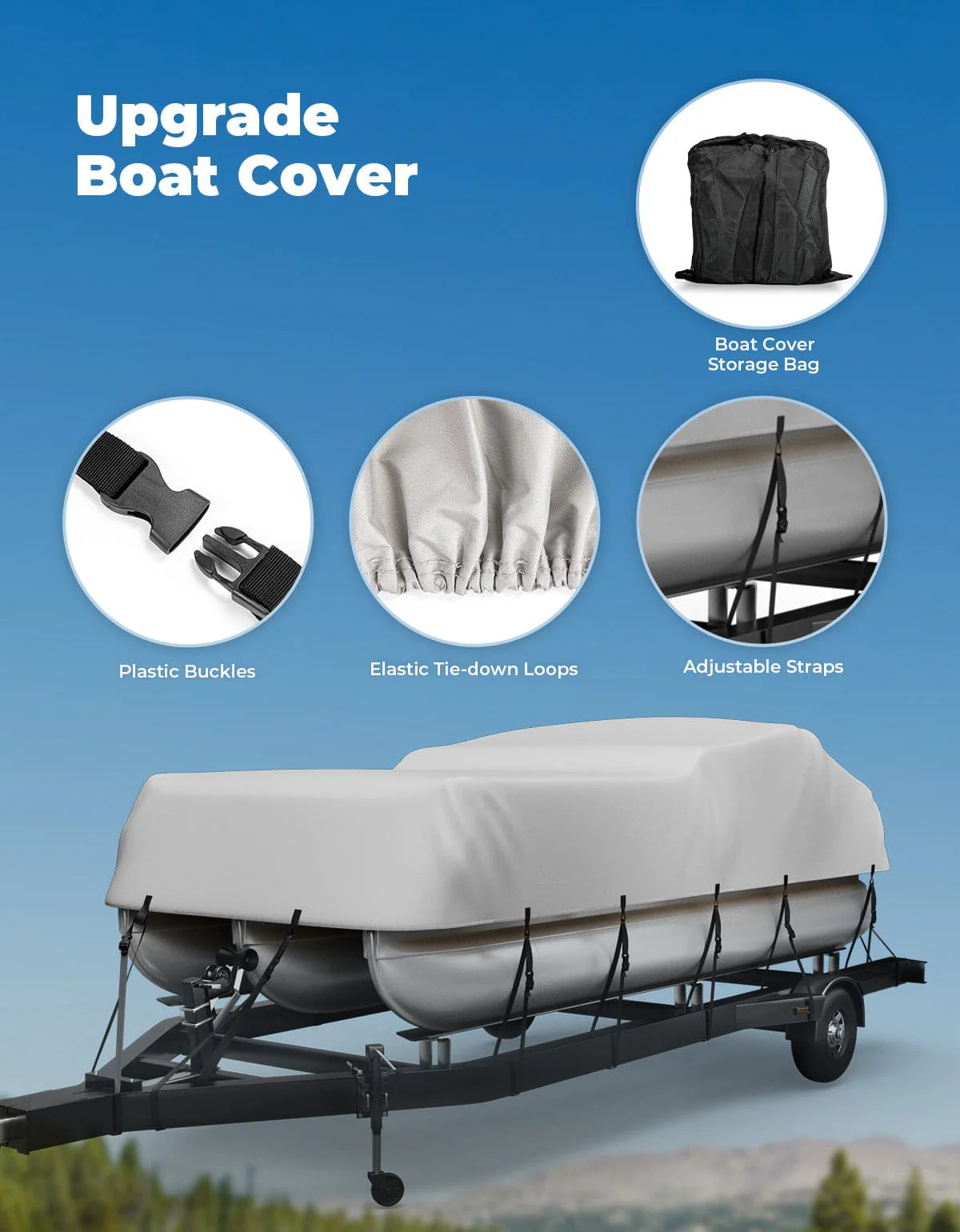 Pontoon Boat Cover 21-24ft, Heavy Duty 600D UV Resistant - Image 4