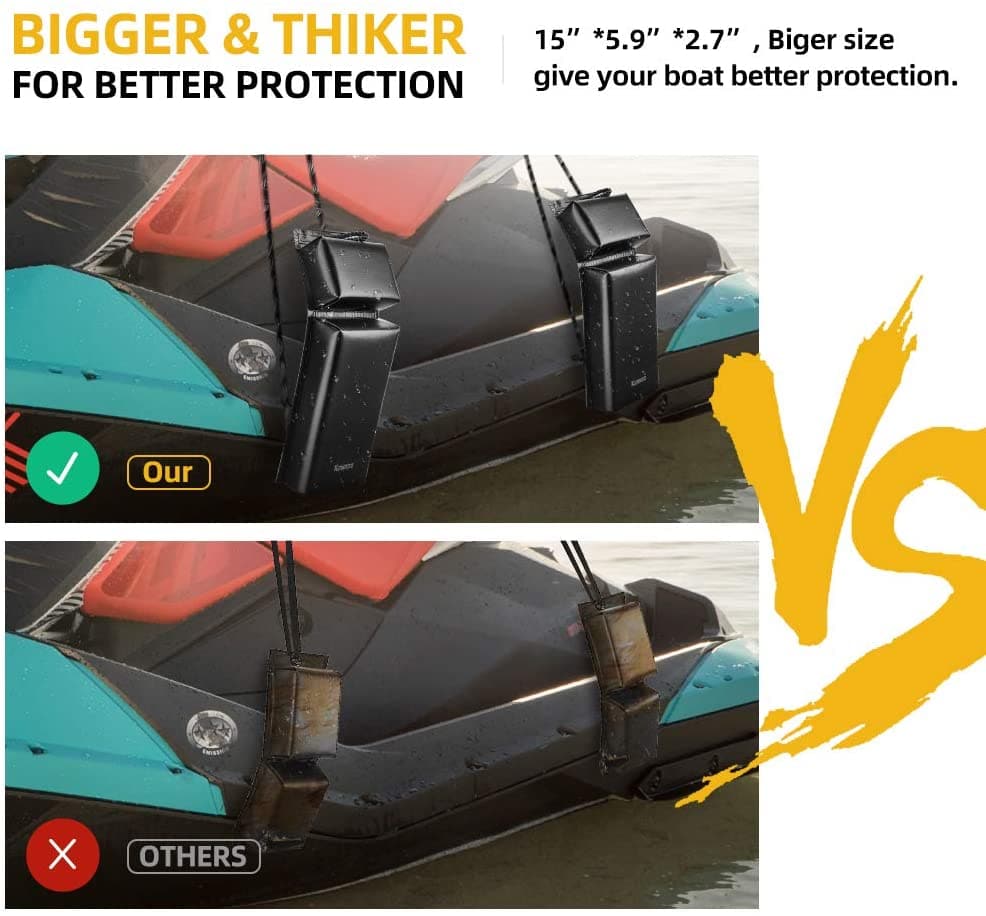 PWC Boat Fender Docking Protection Kit for Seadoo Jet Ski Waverunner, Upgrade Size 18"x6.5"x2.4", with 2 Ropes - Image 3