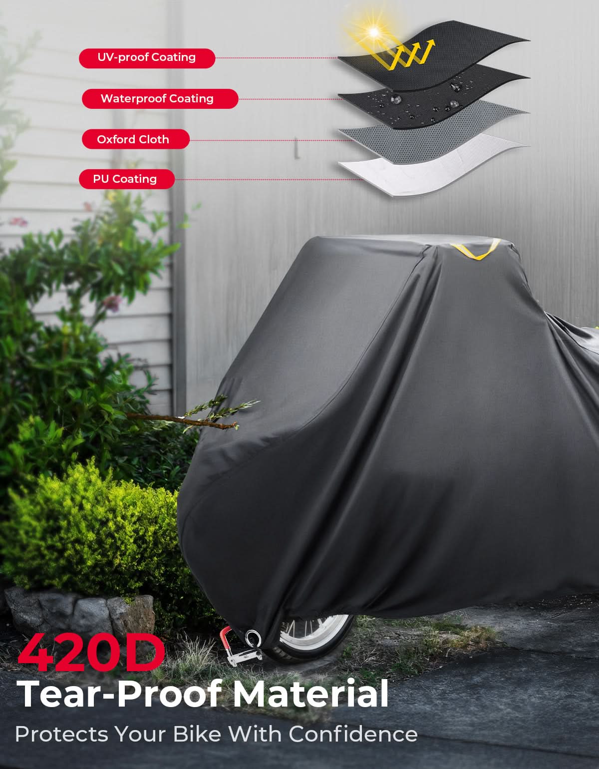 Rain Waterproof UV Protection Windproof Folding, Bike Tarp for Adult Tricycles, 3 Wheel Bikes, Cargo Bikes - Image 2