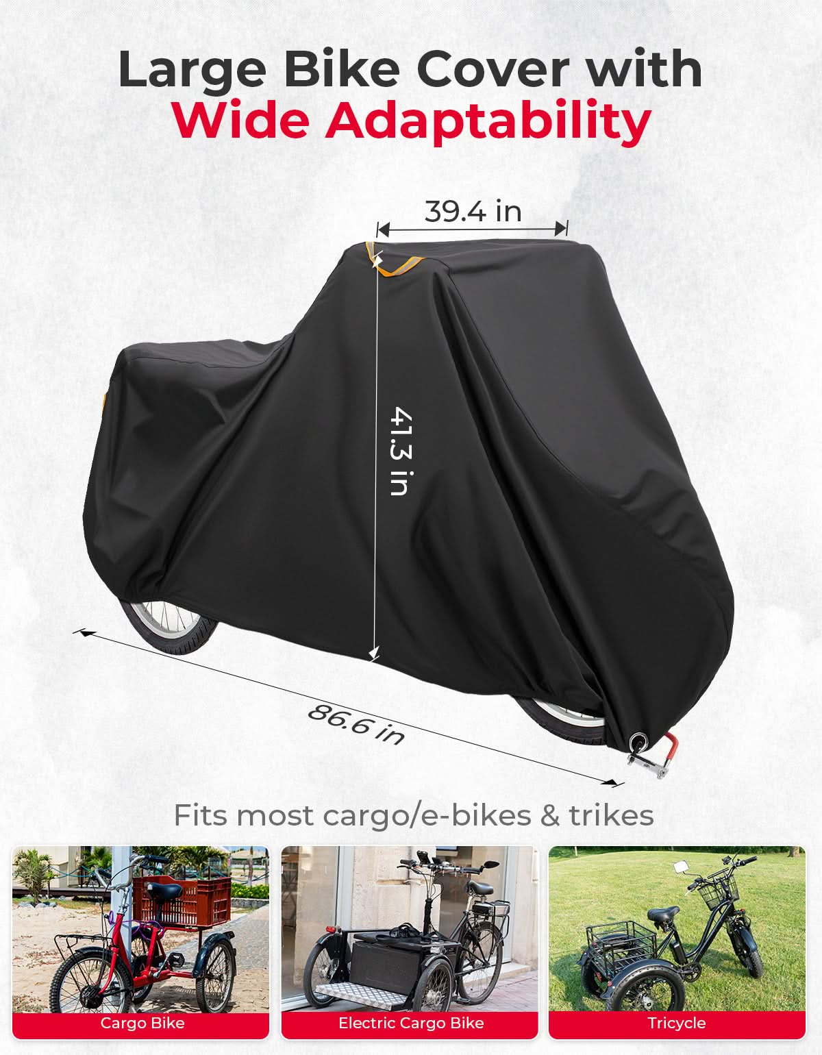 Rain Waterproof UV Protection Windproof Folding, Bike Tarp for Adult Tricycles, 3 Wheel Bikes, Cargo Bikes - Image 3