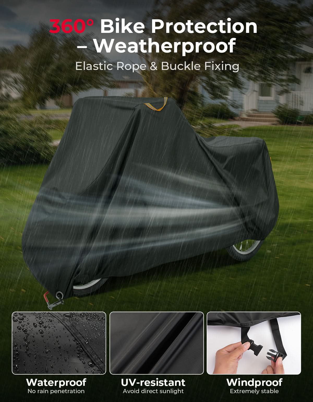 Rain Waterproof UV Protection Windproof Folding, Bike Tarp for Adult Tricycles, 3 Wheel Bikes, Cargo Bikes - Image 4