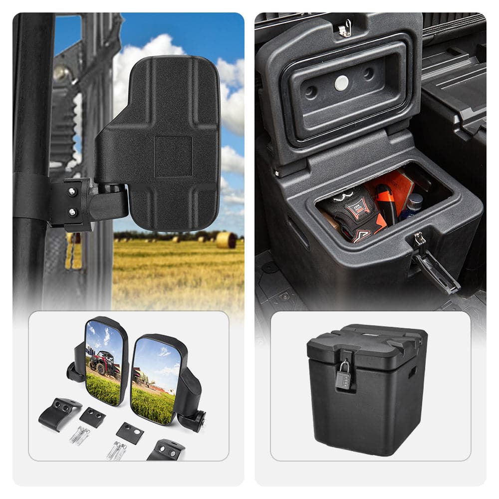 Adjustable Break Away Side Mirrors & Under Seat Storage Box for Polaris Ranger XP 1000 - Image 17