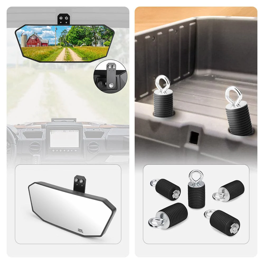 Rear View Mirror & 2" Tie Down Anchors for Polaris Ranger - Image 16