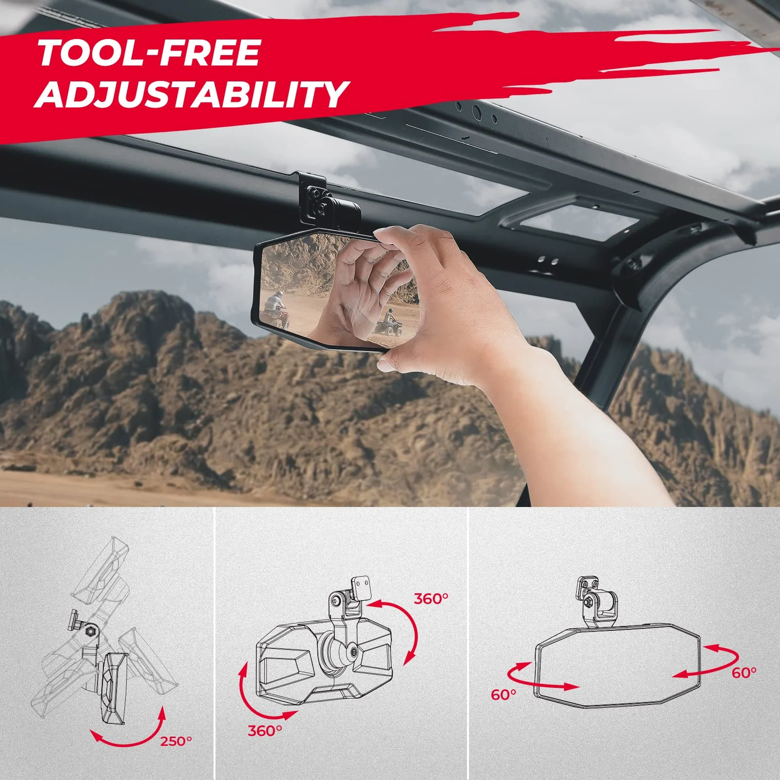 Rear View Mirror Tool free Adjustable for Ranger 1000 XP 900 500 570 / Crew - Image 2