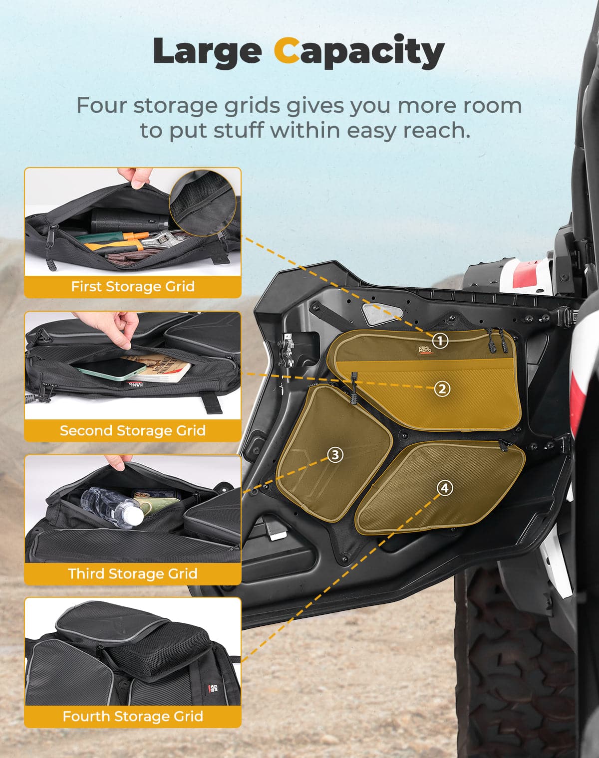 Rear Door Storage Bag PVC Tool Bags for 2024-2025 Polaris RZR XP 4 1000 - Image 2