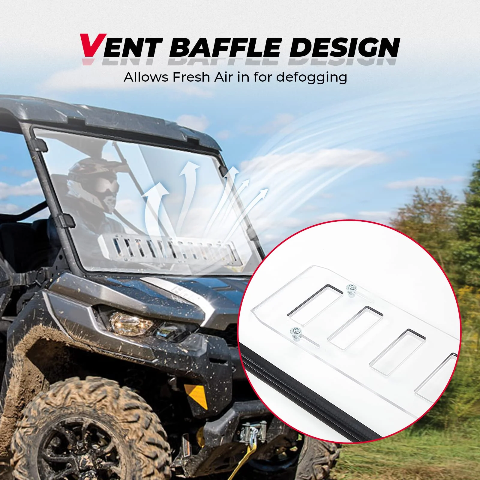 Rear & Front Vented Full Windshield for Can Am Defender - Image 7