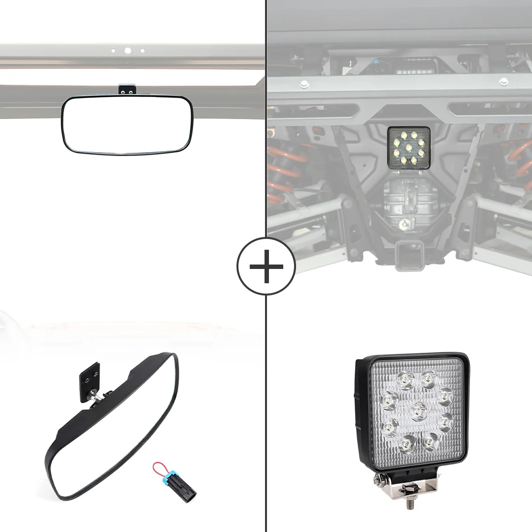 Rear View Mirror & 40MM Wafer Light for Polaris Ranger XP 1000 2018-2024