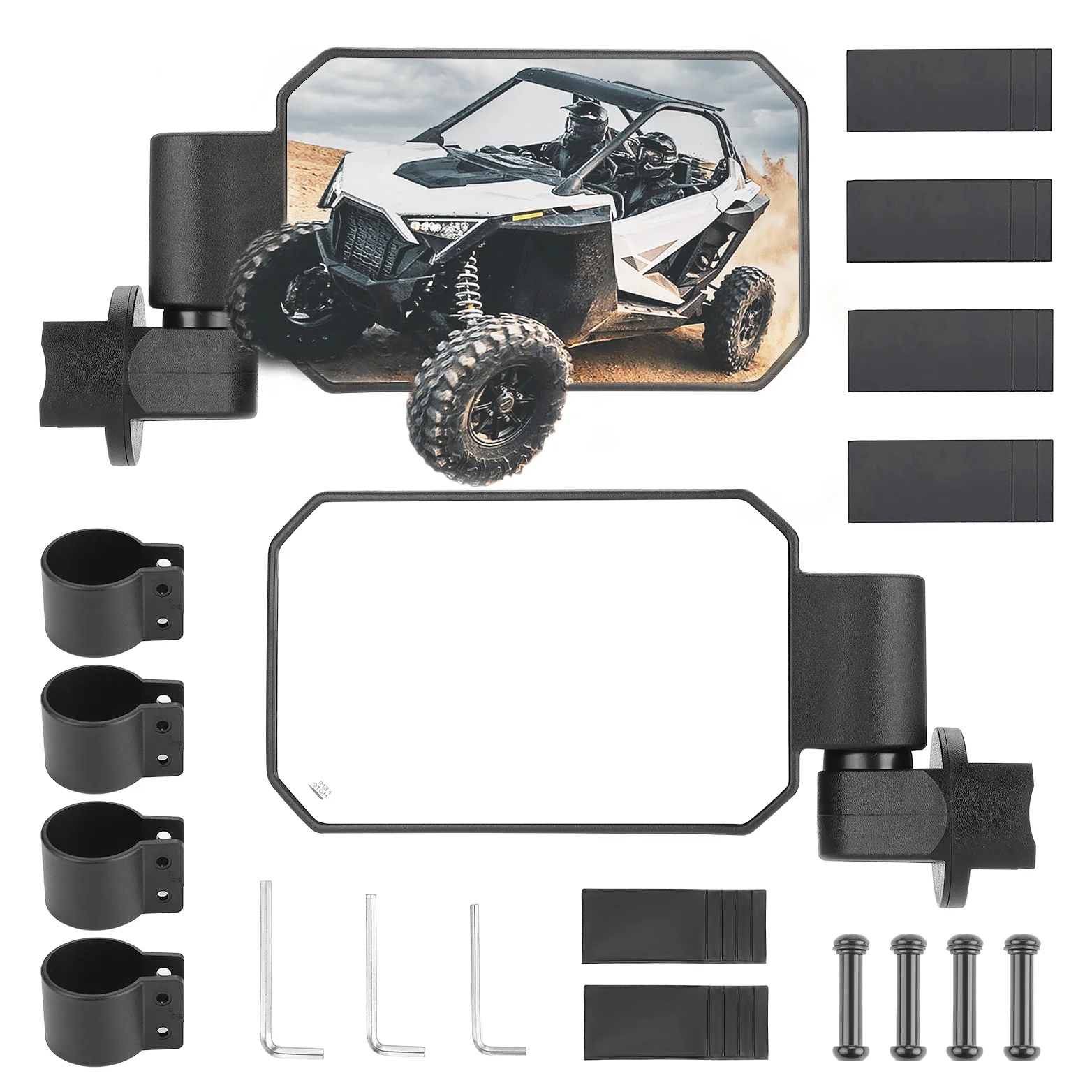 Rear View Mirror and Side Mirrors with 1.6" to 2" Roll Bar Cage - Image 3