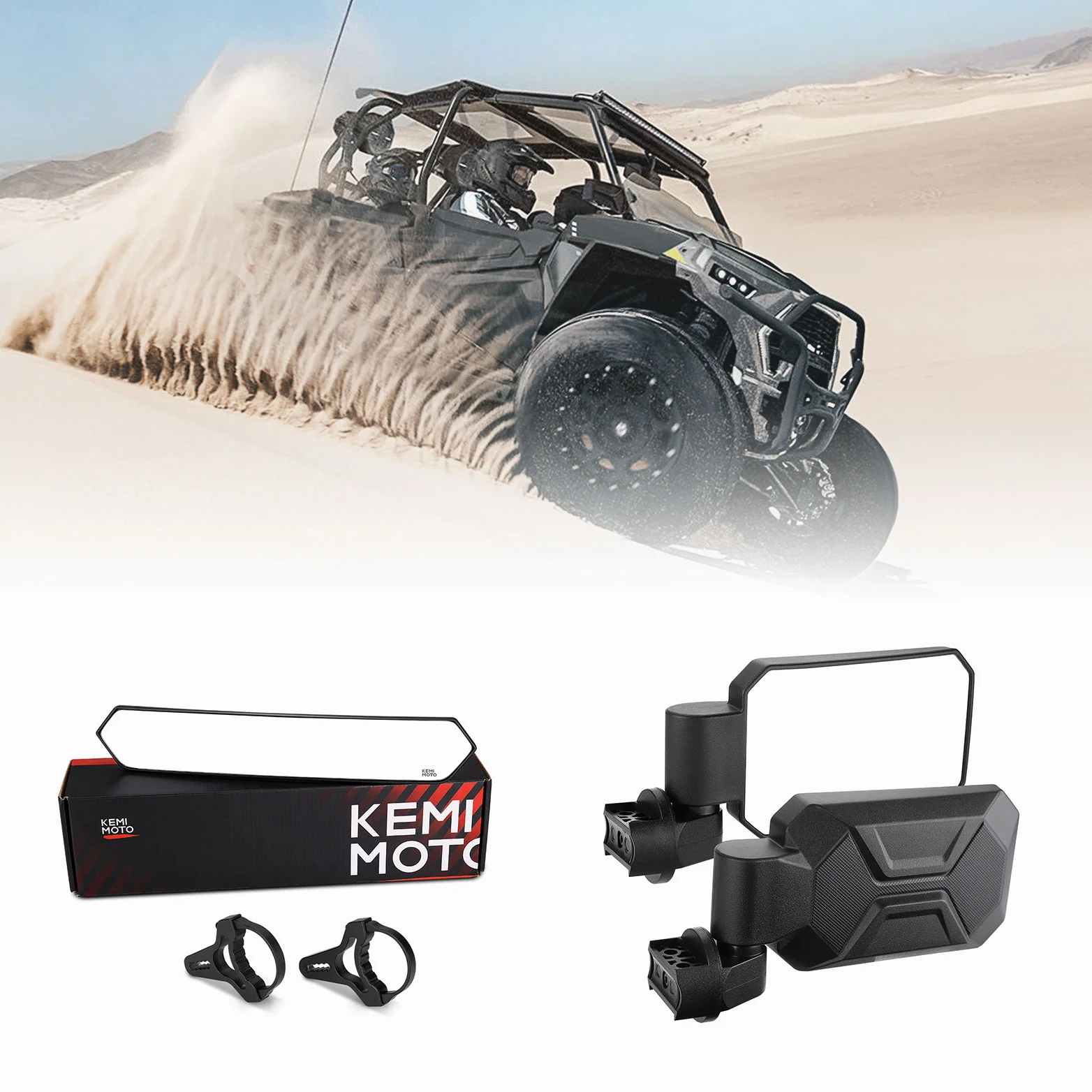Rear View Mirror and Side Mirrors with 1.6" to 2" Roll Bar Cage - Image 4