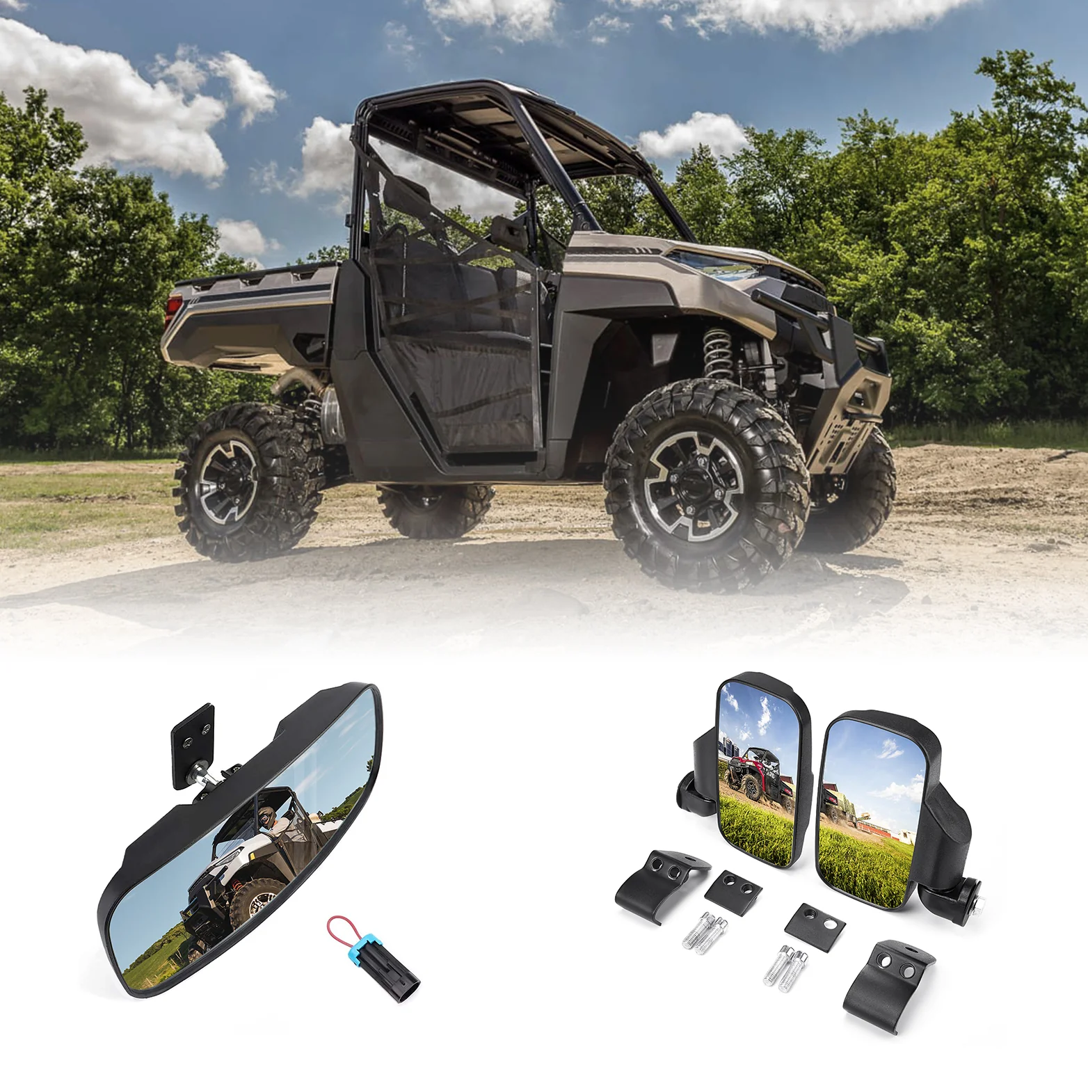 Rear View Mirror & Side Mirrors for Polaris Ranger 2015-2024 - Image 5