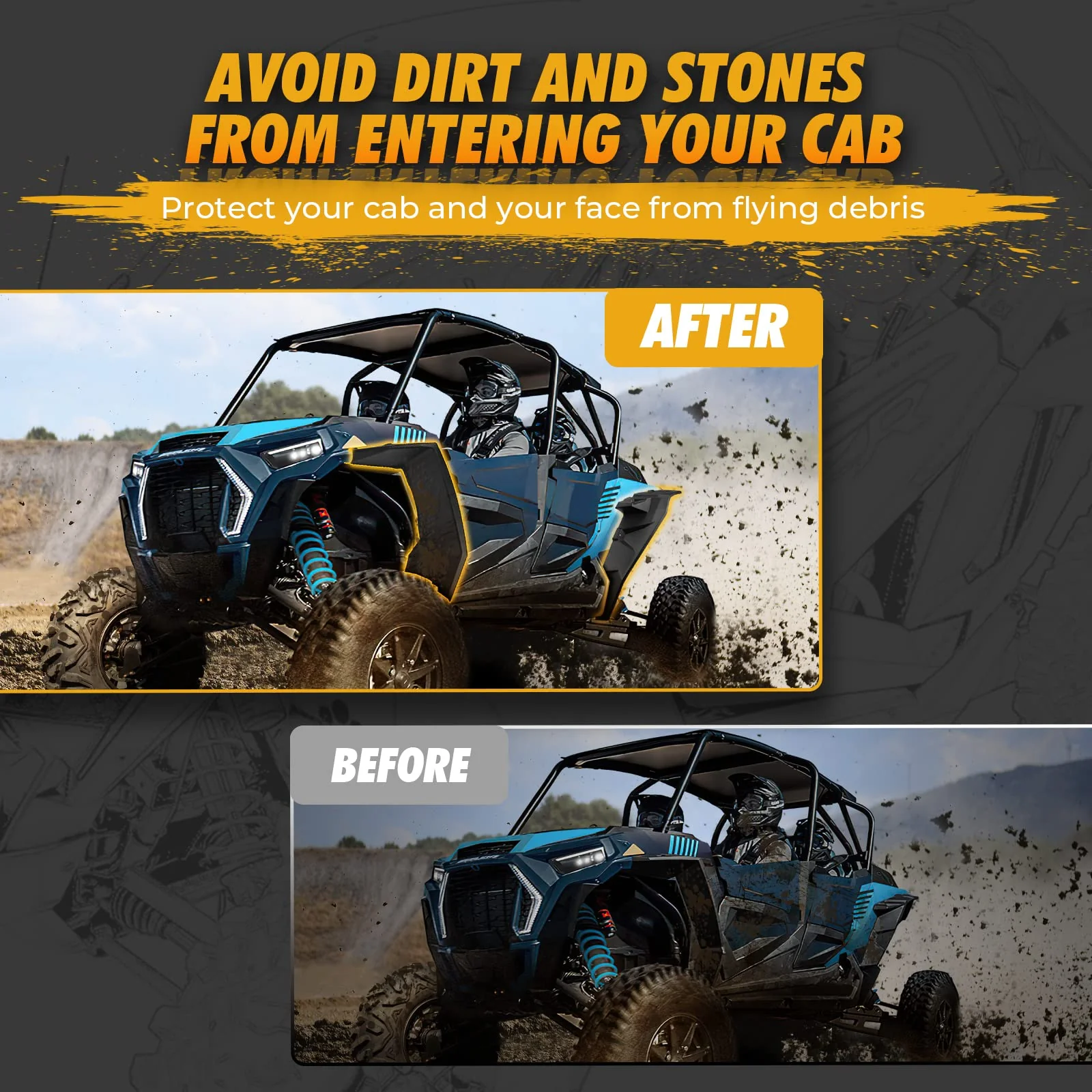 Fender Flares 8.5 Inch Mud Flap for Polaris RZR XP 1000/4 - Image 3