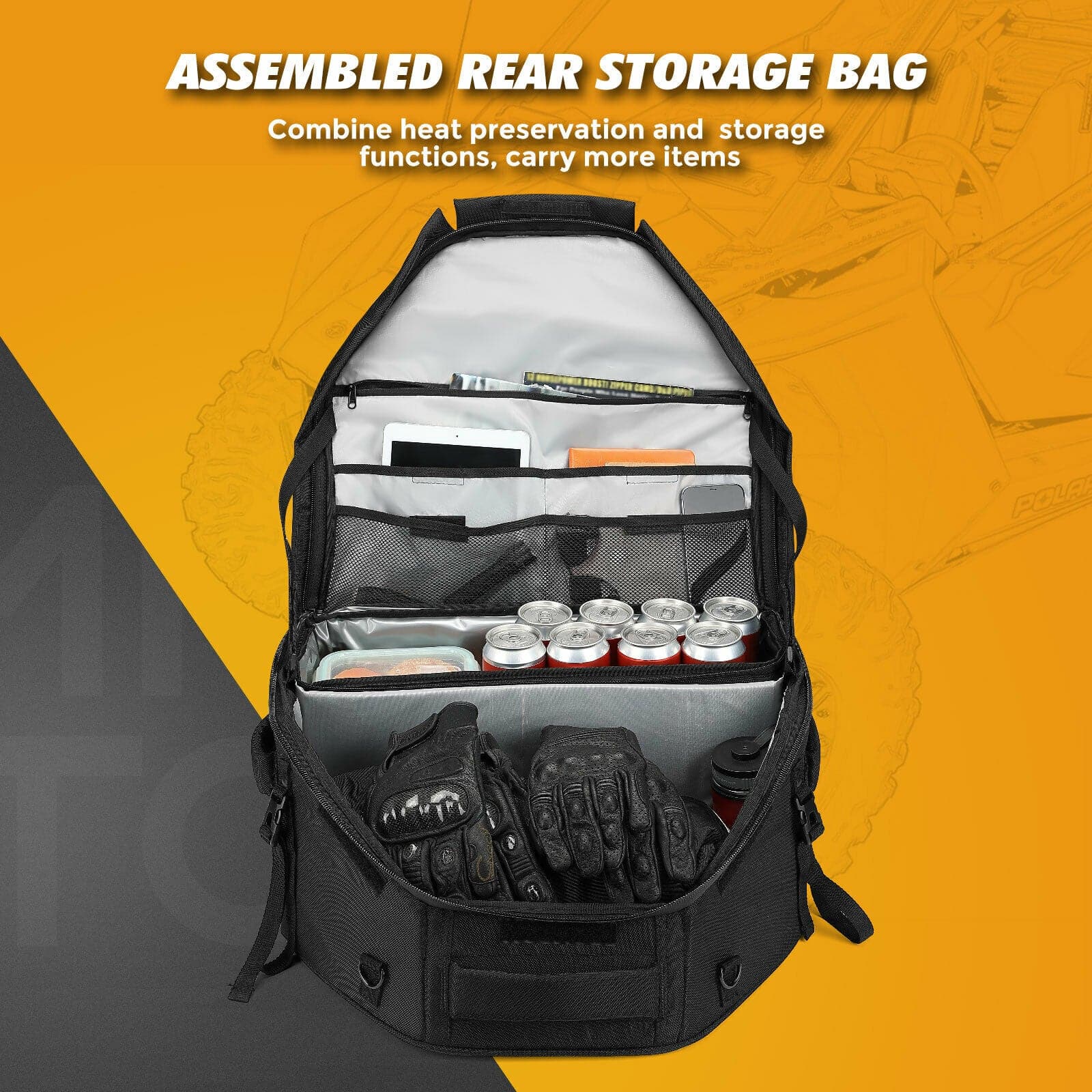 UTV Rear Storage Bag with Fixed Strap for Polaris RZR XP 1000/Turbo - Image 3