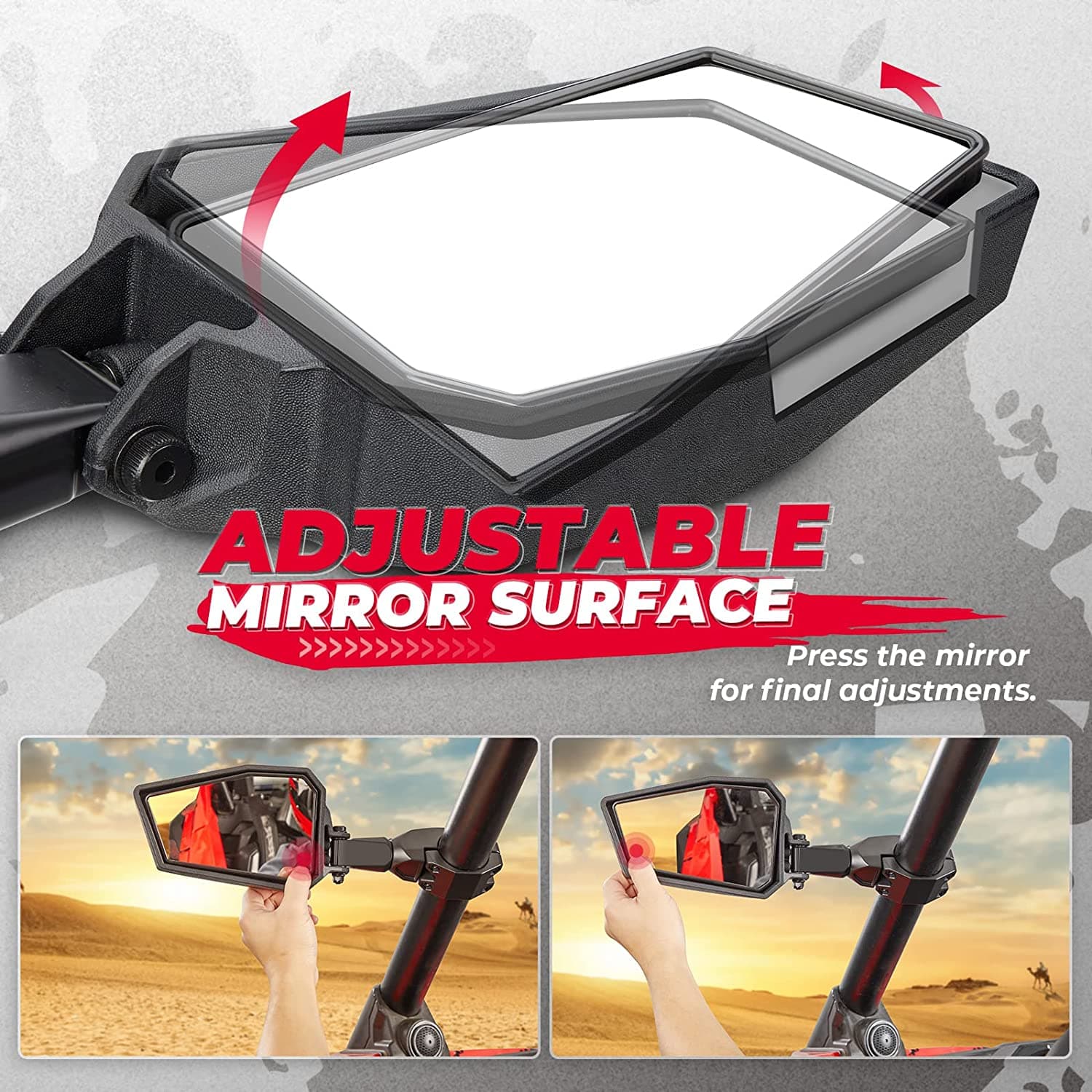 UTV Side View Mirrors for Can Am Maverick X3/ RZR w/ 1.75"-2'' Roll Bar (1 pair) - Image 3