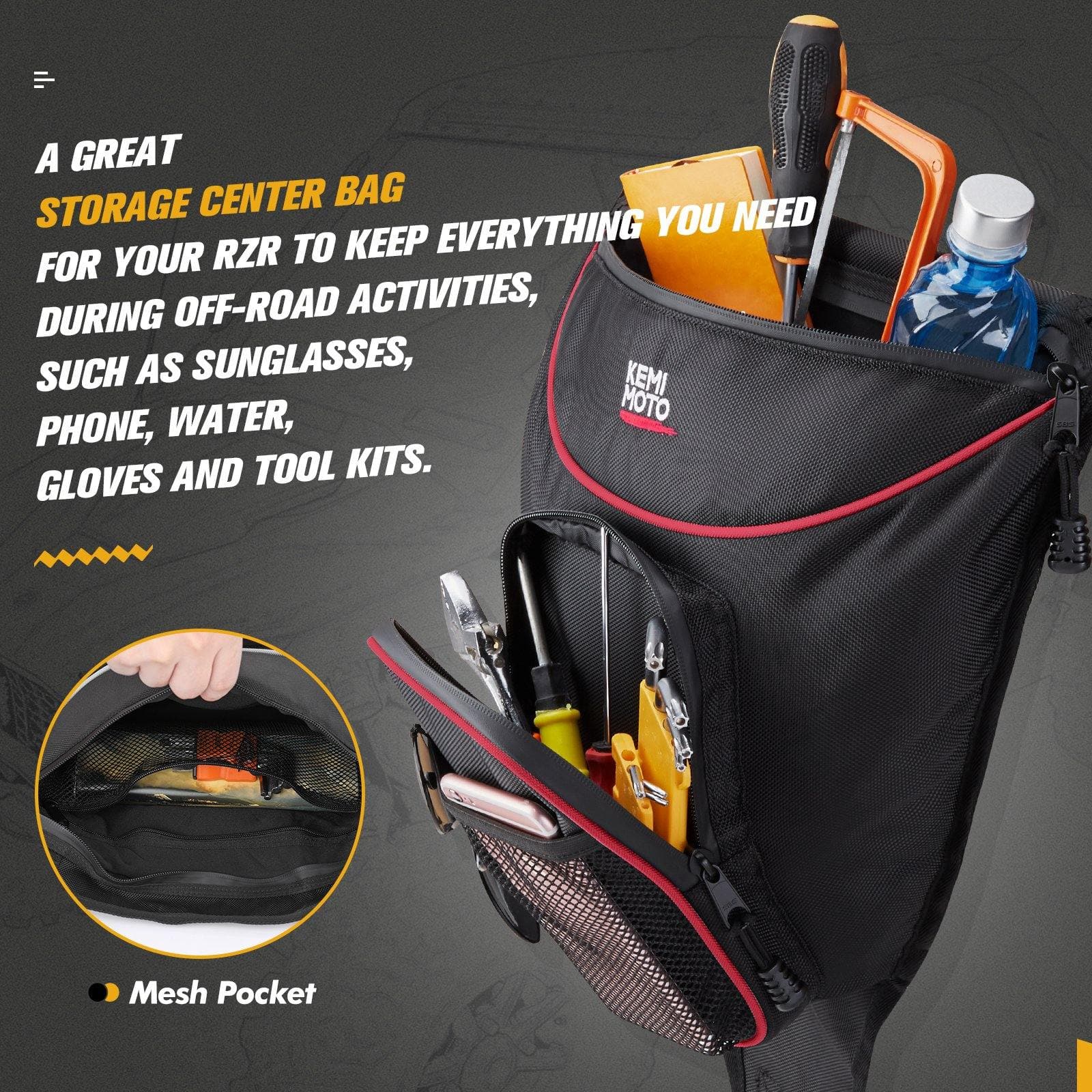 UTV Cab Pack Center Seat Storage Bag for Polaris RZR 900 570 800 XP 1000 - Image 2