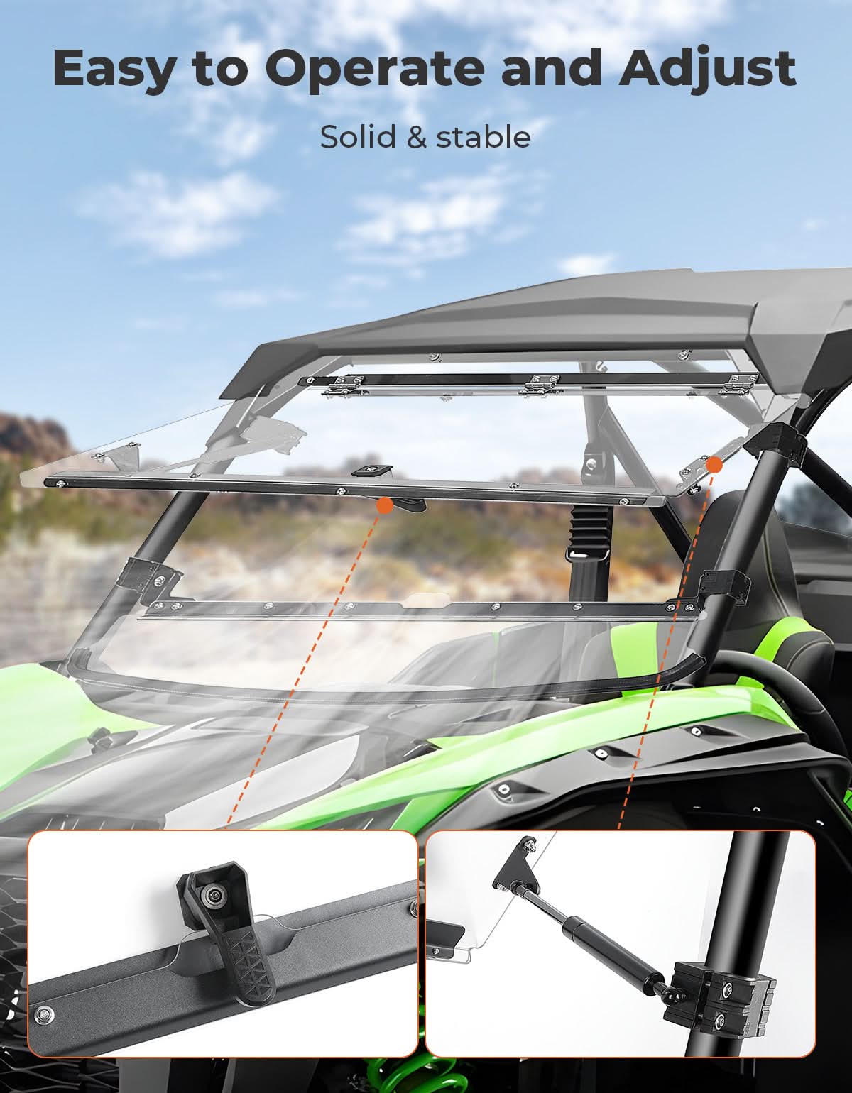 Scratch Resistant Flip Windshield for Kawasaki Teryx KRX 1000 | KRX4 1000 - Image 5