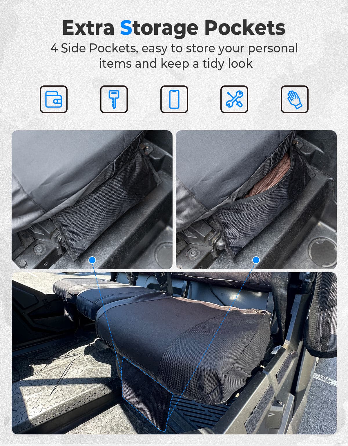 Water-resistant Seat Cover with Storage Pocket for Tracker 800SX - Image 5
