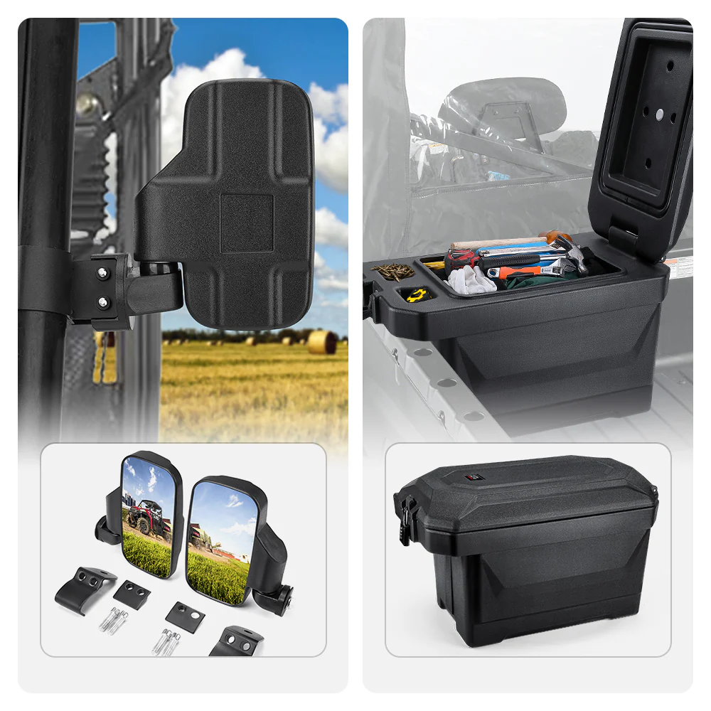 Side Mirrors & 45L Storage box for Polaris Ranger - Image 4