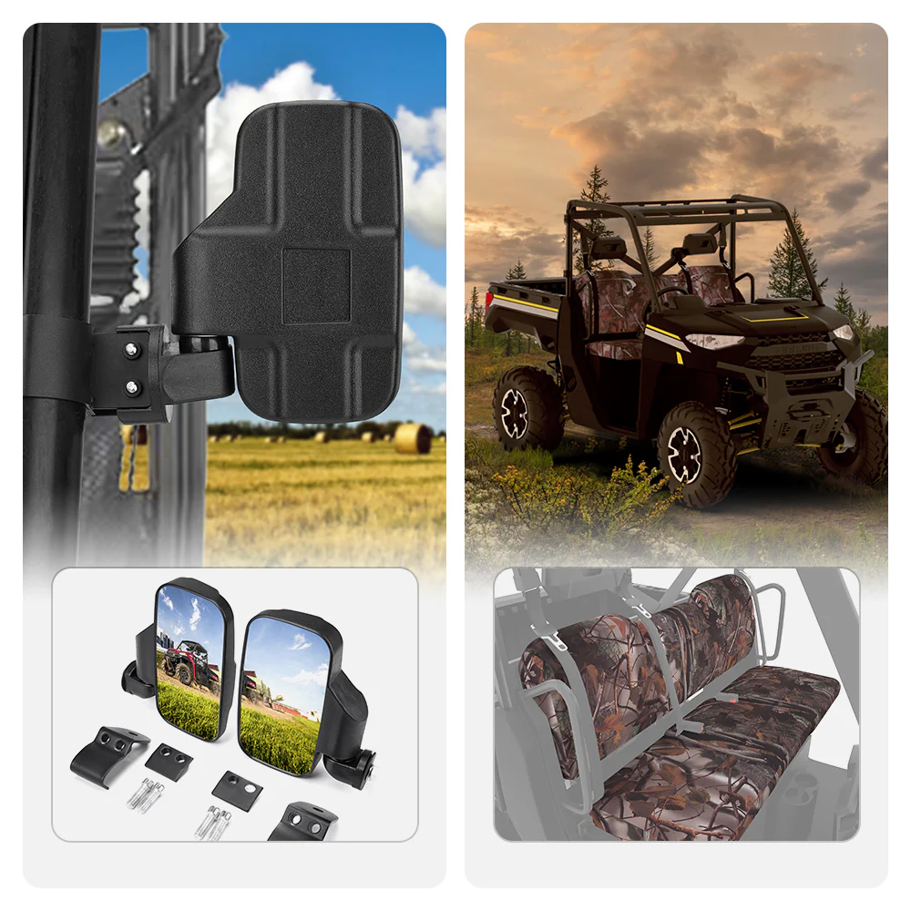 Side Mirrors & Camouflage Seat Cover for Polaris Ranger - Image 4