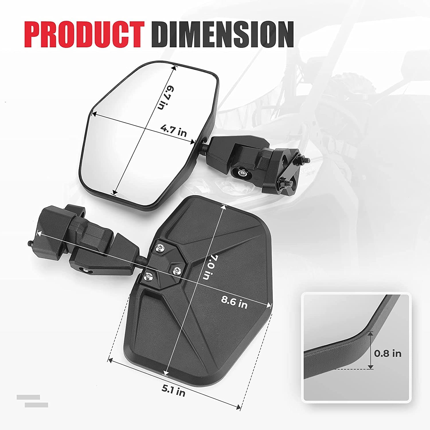 Side Mirrors Aluminum for Can Am Defender (one pair) - Image 7