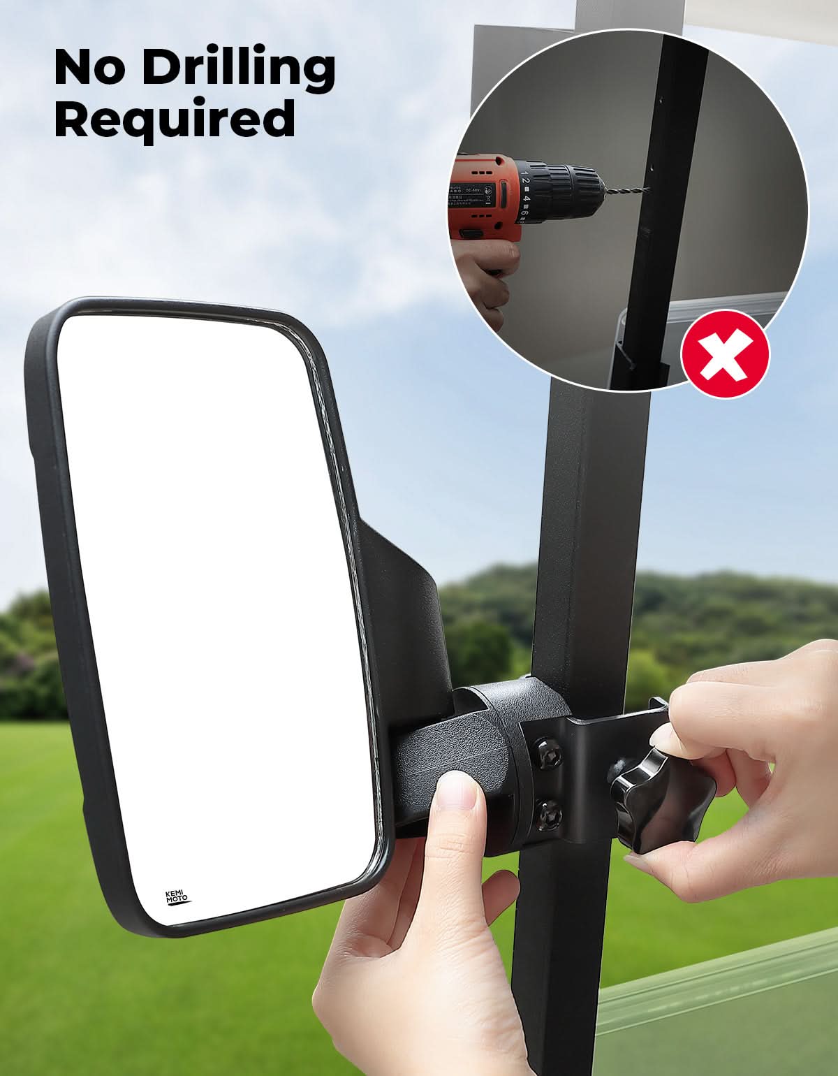Side Mirrors For Golf Cart Square Tube Mount - Image 2