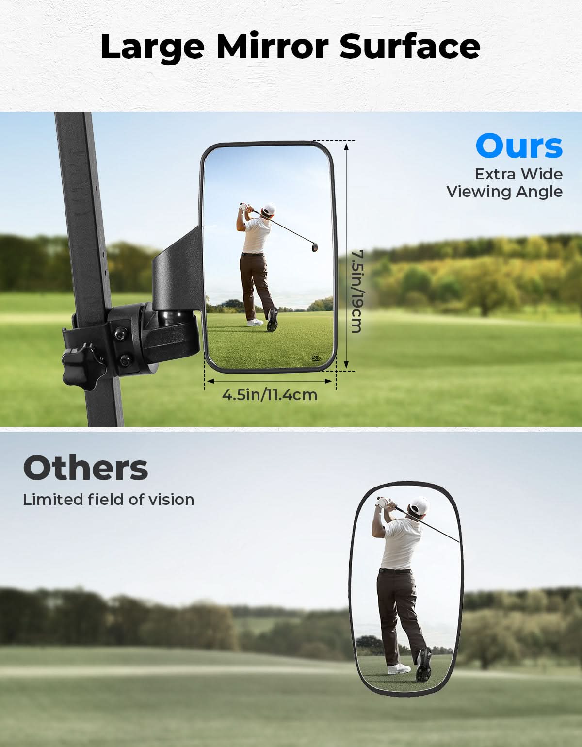 Side Mirrors For Golf Cart Square Tube Mount - Image 4