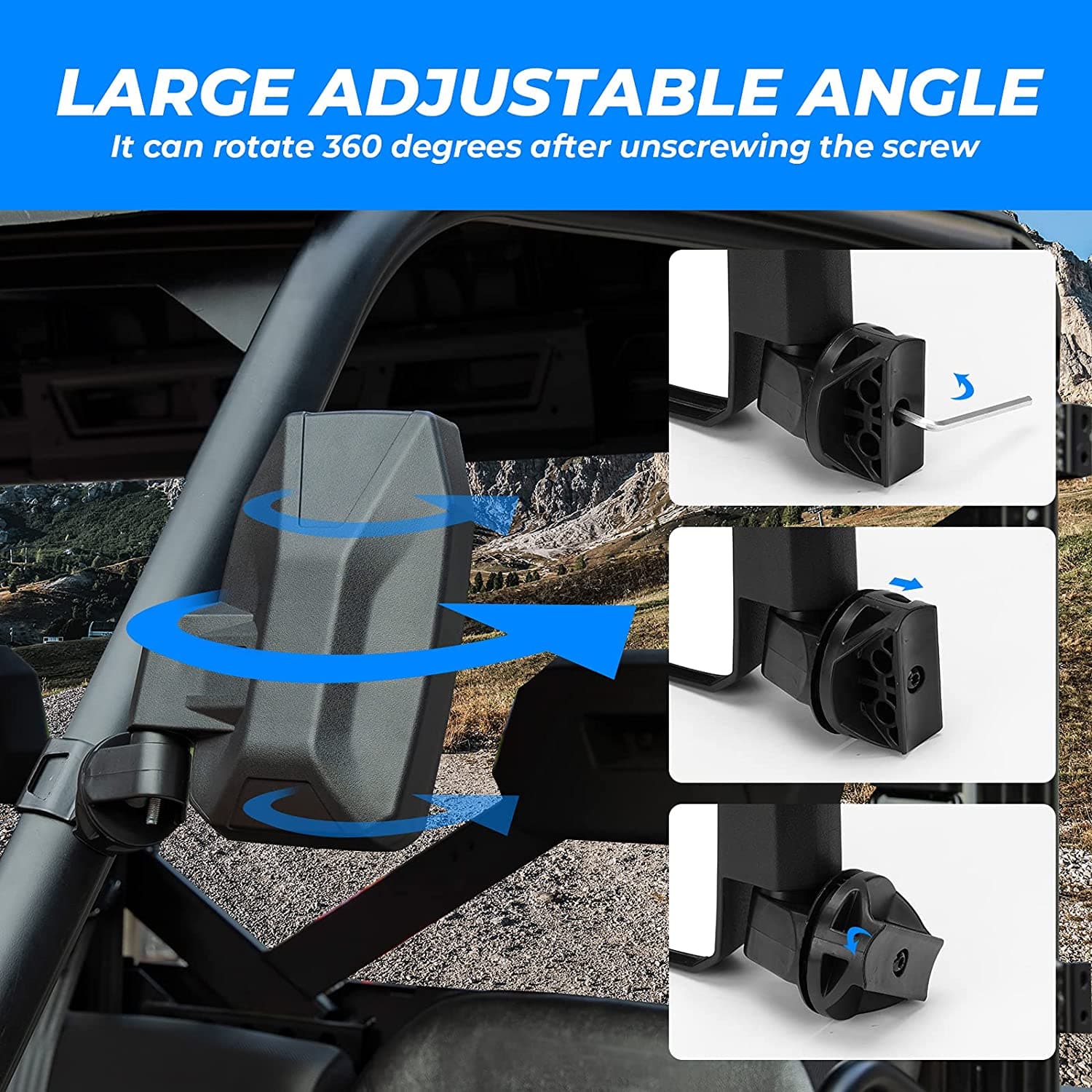 Wider UTV Side Mirrors Pro-Fit for Polaris Ranger XP/ General/ Defender (1 pair) - Image 3