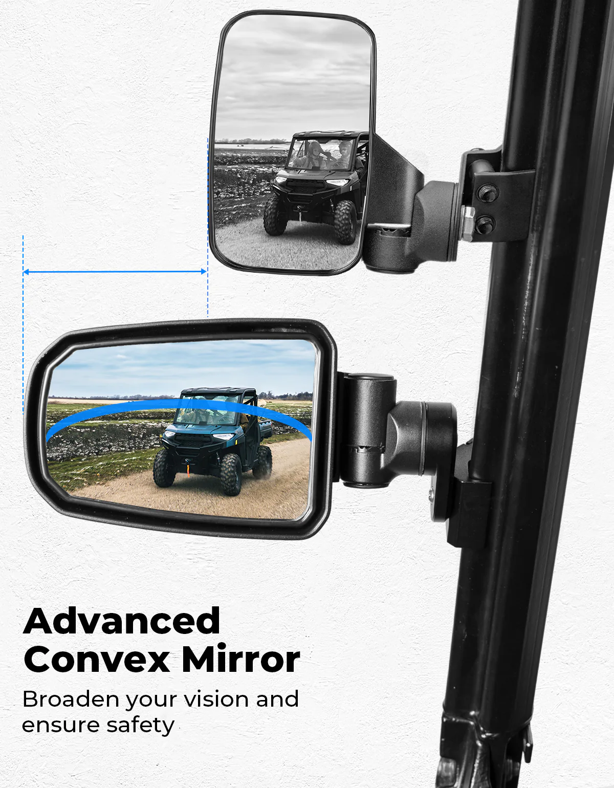 CNC Aluminum Clamp Pro-Fit Side Mirrors for Polaris Ranger Can-Am Defender Maverick Trail - Image 5