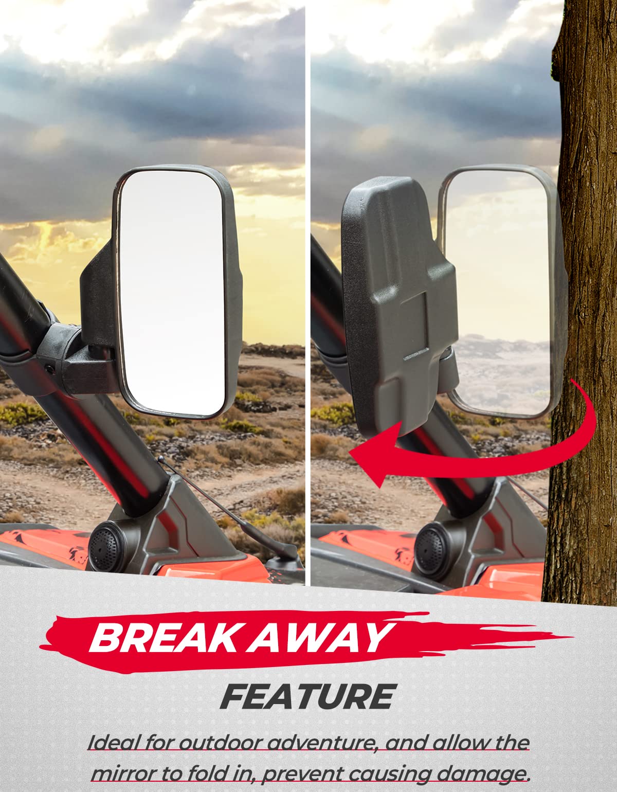 UTV 1.75"-2" Side View High Impact Convex Mirror for Can-am/Mule/Ranger/RZR - Image 3
