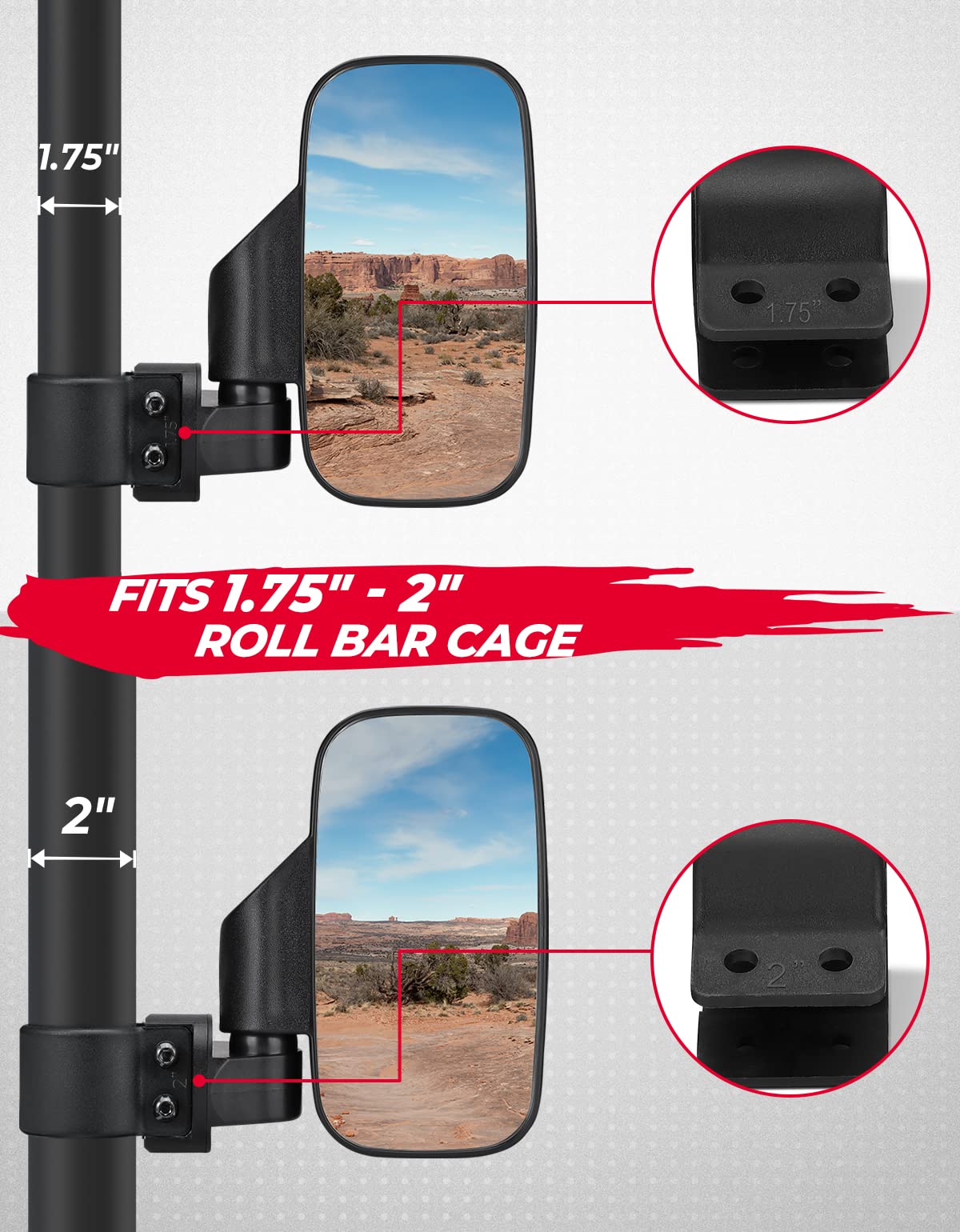 UTV 1.75"-2" Side View High Impact Convex Mirror for Can-am/Mule/Ranger/RZR - Image 5