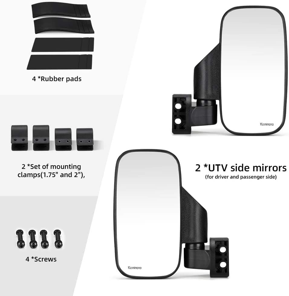 Side Mirrors and Rear Mirror for Can Am Commander 1.75" to 2" Roll Bar - Image 2