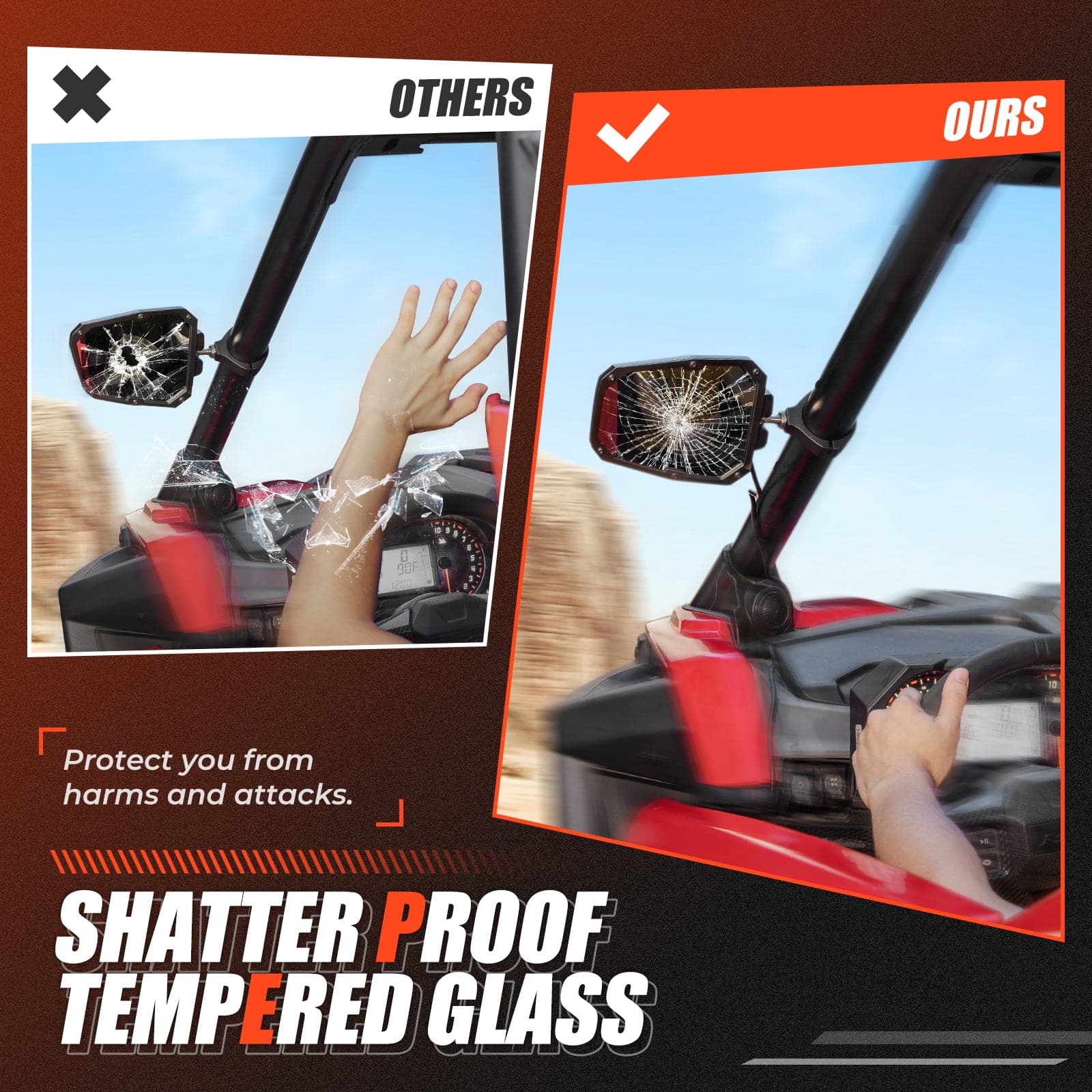Universal 1.75"/2" Rear View Side Mirrors with LED Rock Light (1 pair) - Image 5