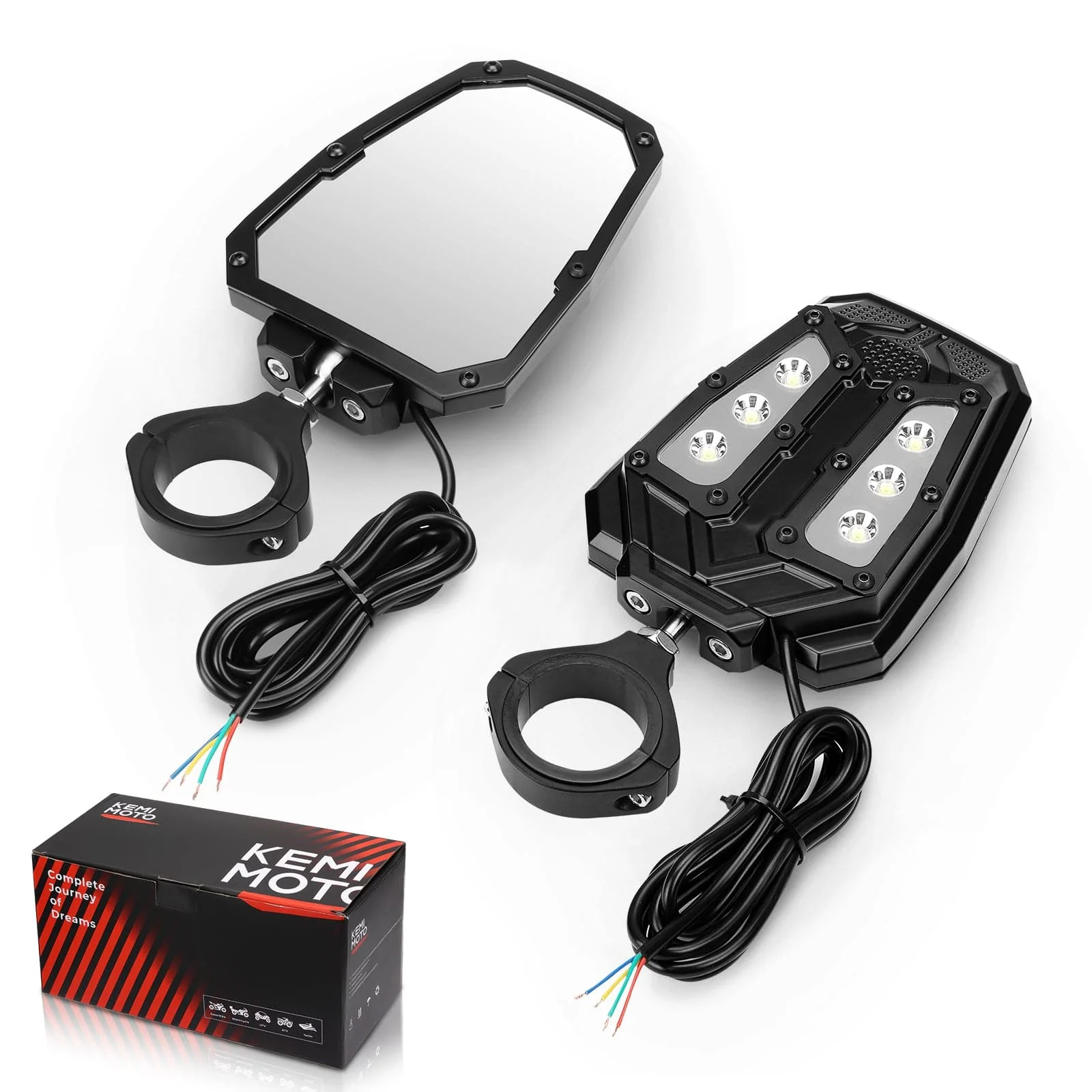 Universal 1.75"/2" Rear View Side Mirrors with LED Rock Light (1 pair) - Image 8