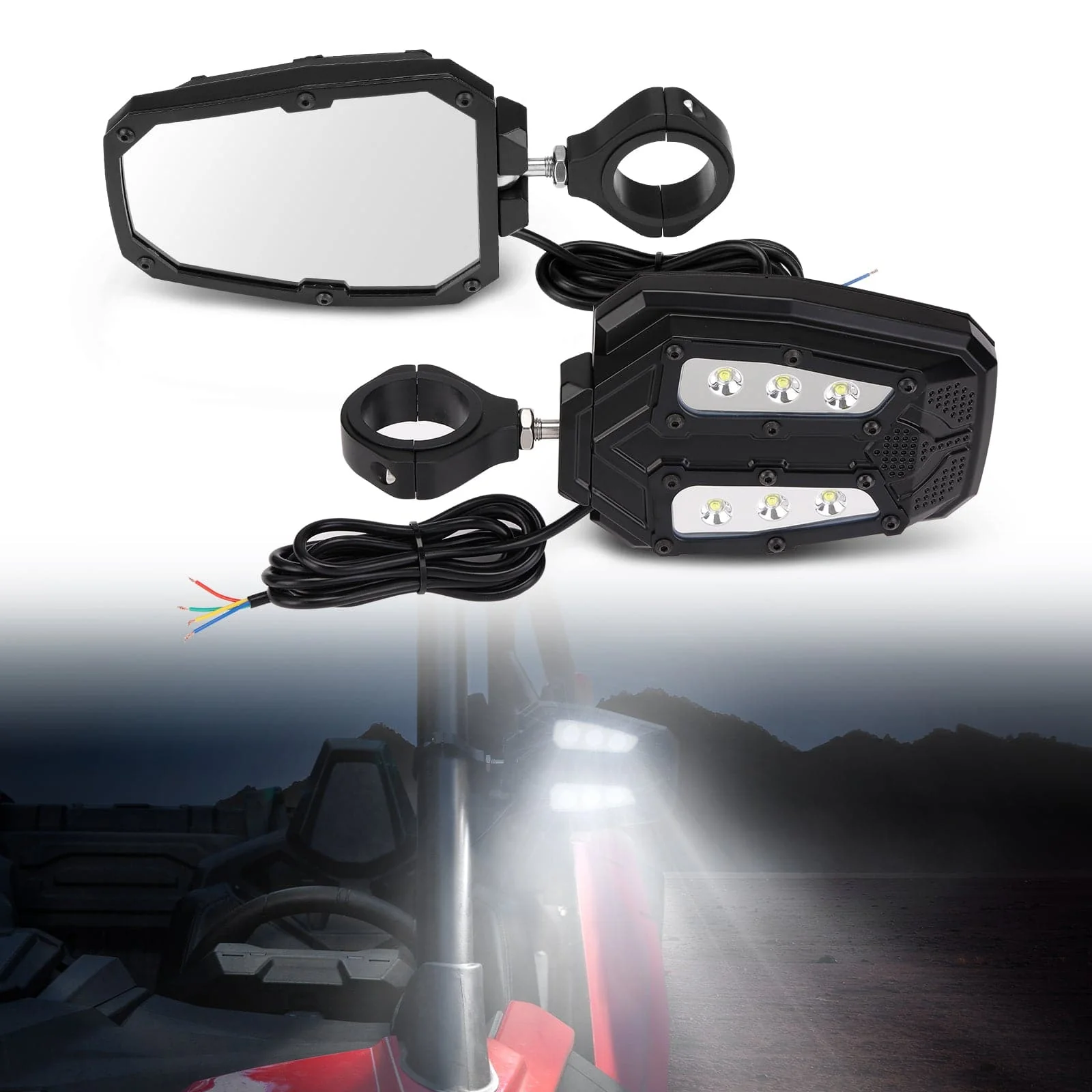Universal 1.75"/2" Rear View Side Mirrors with LED Rock Light (1 pair) - Image 9