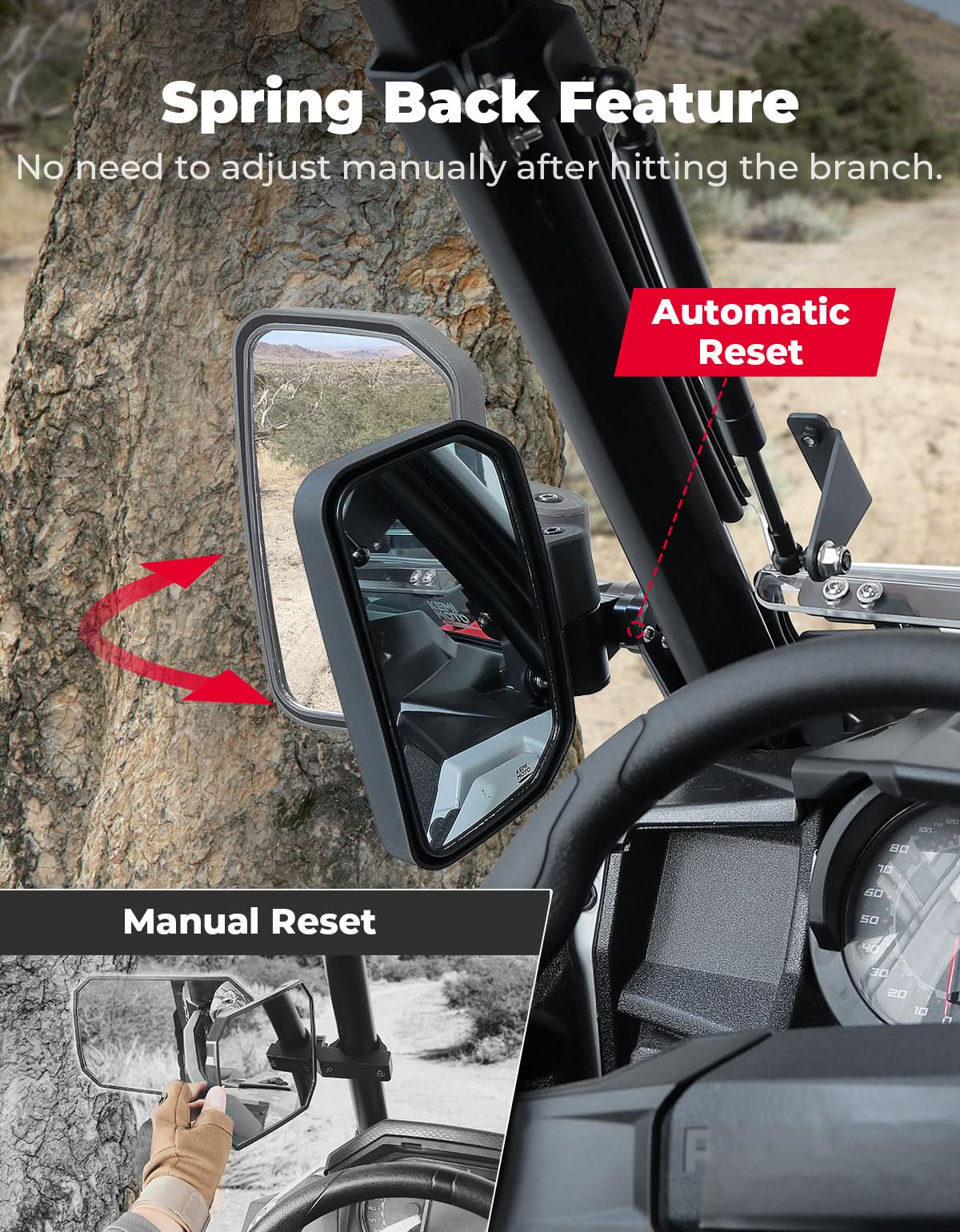 Side Mirrors with Spring Back Feature for Polaris General 1000 / XP 1000 / 4 1000 (2016–2026) - Image 3
