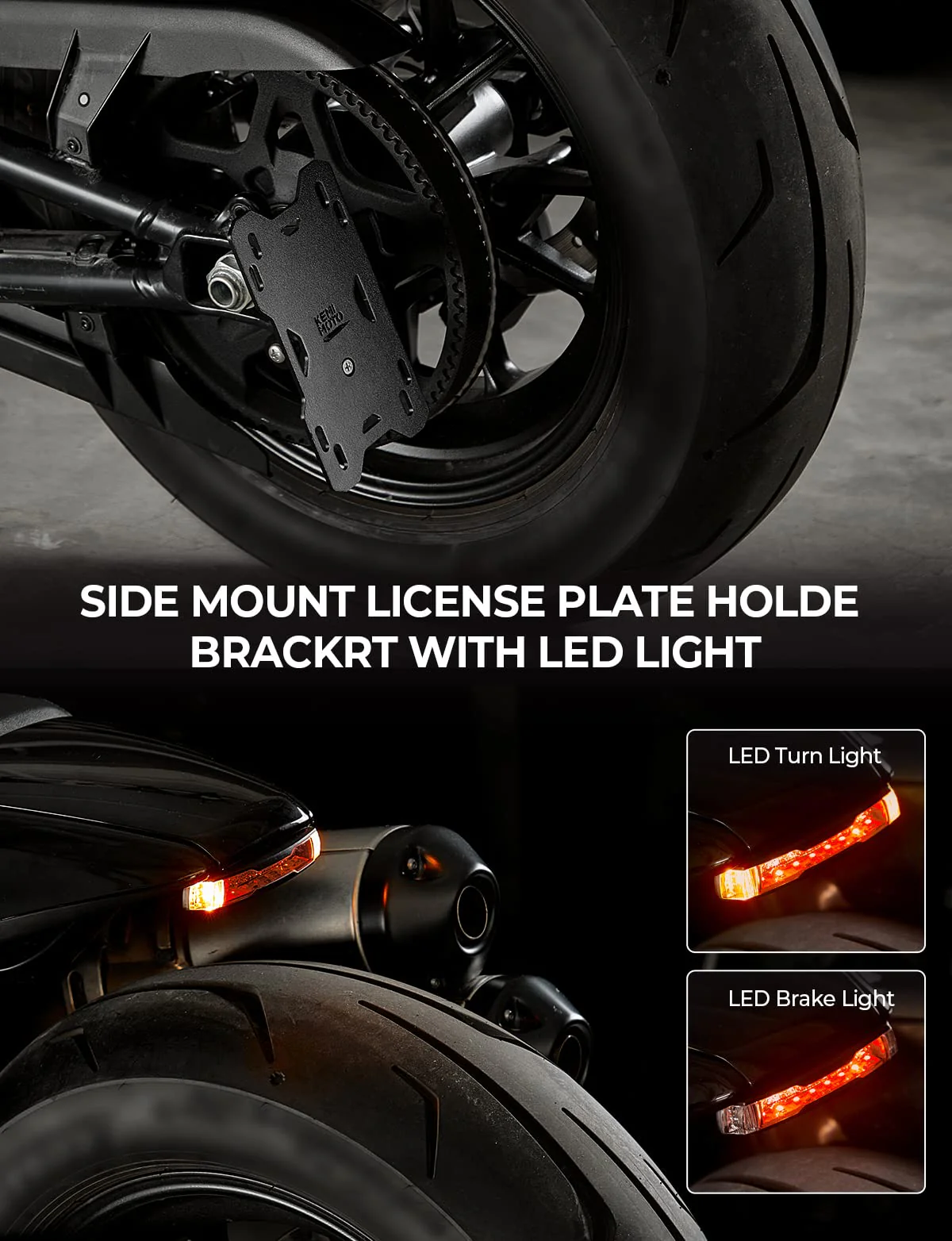 Motorcycle Side License Plate Holder Bracket with LED Light for Sportster S RH1250 - Image 2