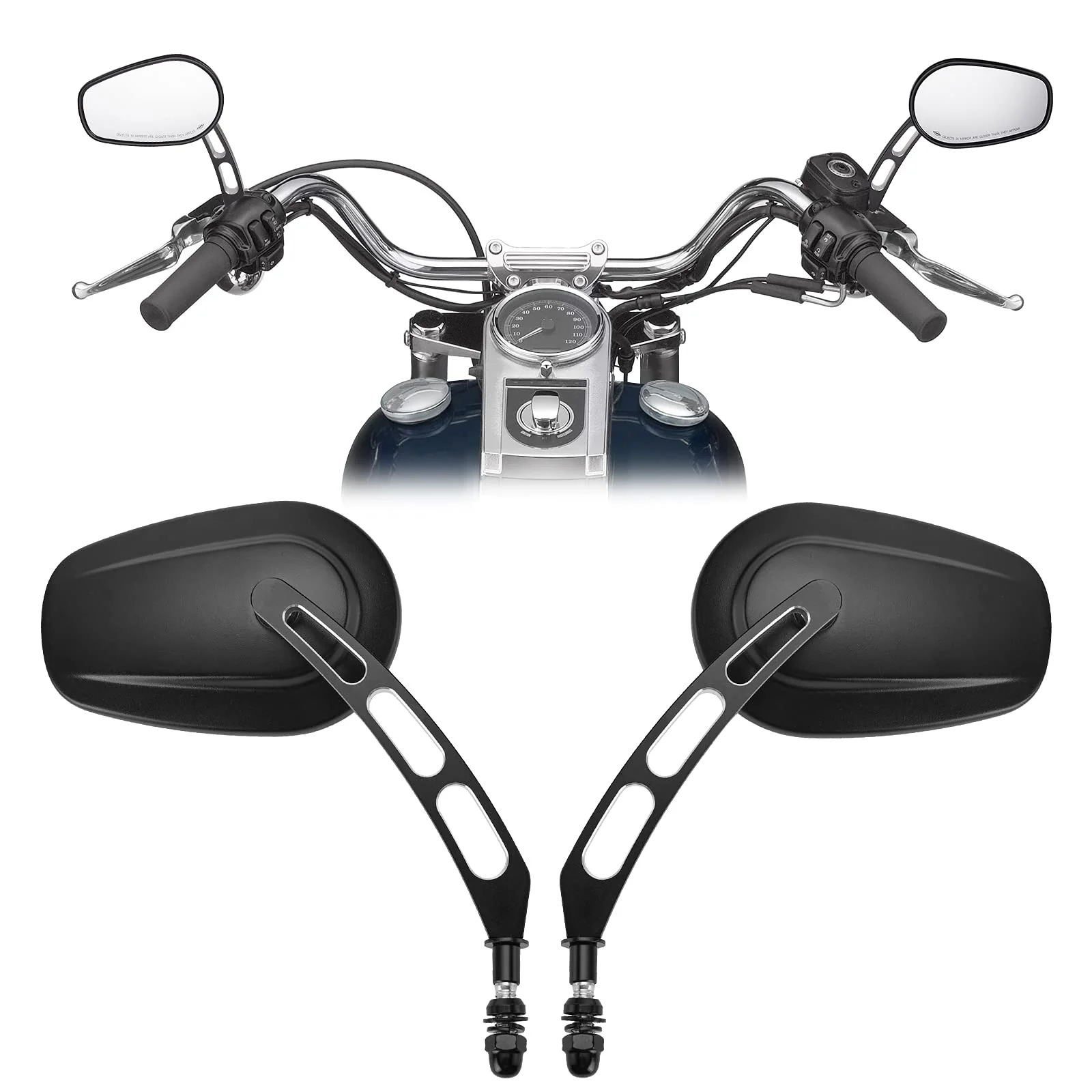 Side Rear View Mirrors with M8 Thread for Harley - Image 2