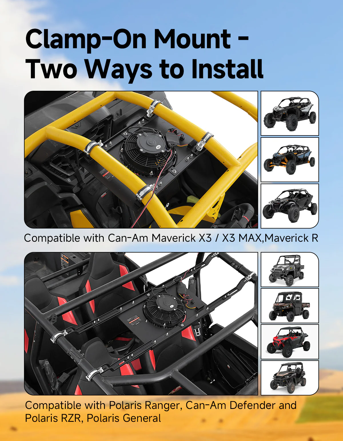 UTV Overhead Cooling Fan with Lights for Polaris Can-Am 53-37 Inch Roof Width - Image 6