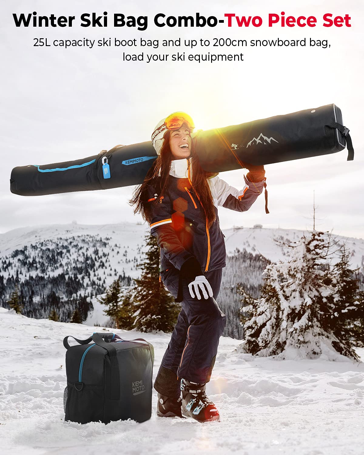 Ski Bag & Boot Bag Combo Fit Skis Up to 200cm - Image 3