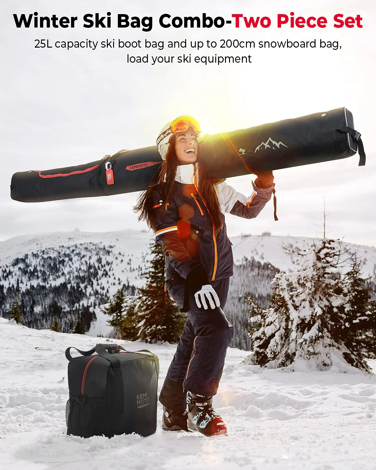 Ski Bag & Boot Bag Combo Fit Skis Up to 78.74 inches ( Red ) - Image 2